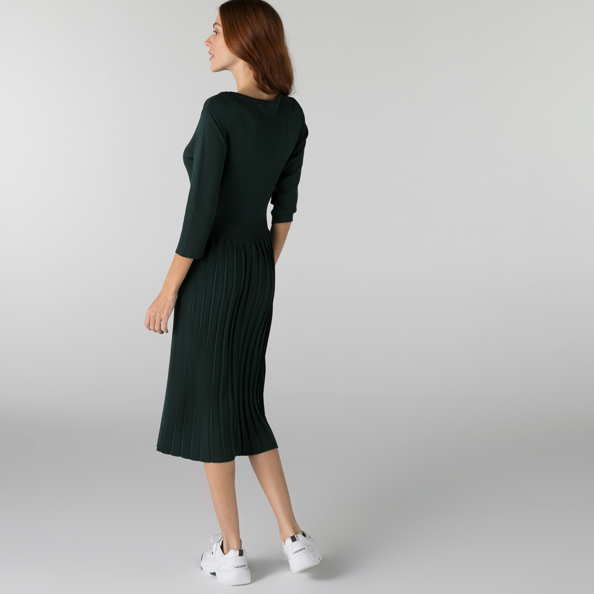 Lacoste Kadın Regular Fit Uzun Kollu Bisiklet Yaka Yeşil Elbise