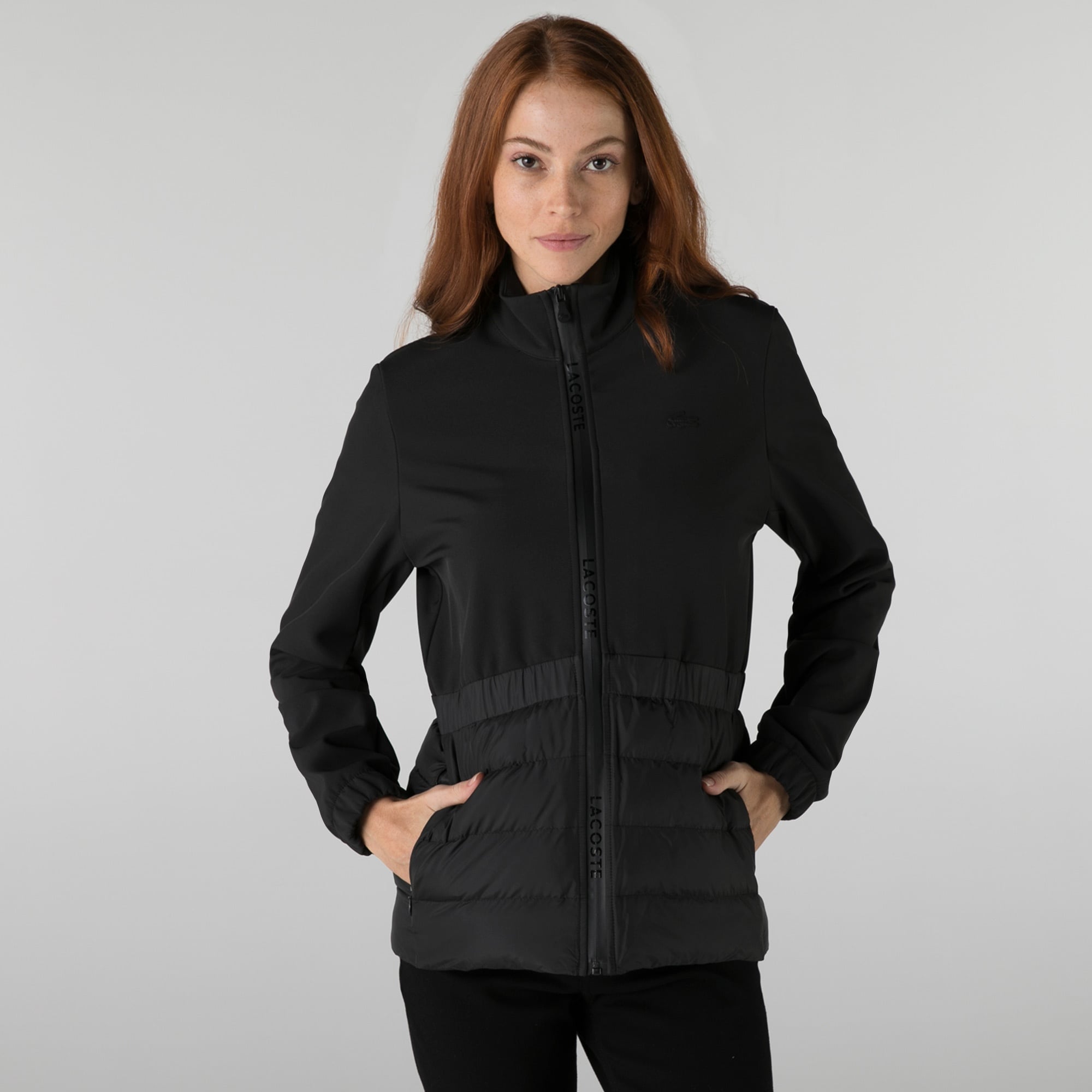 Lacoste Kadın Dik Yaka Kapitone Siyah Mont