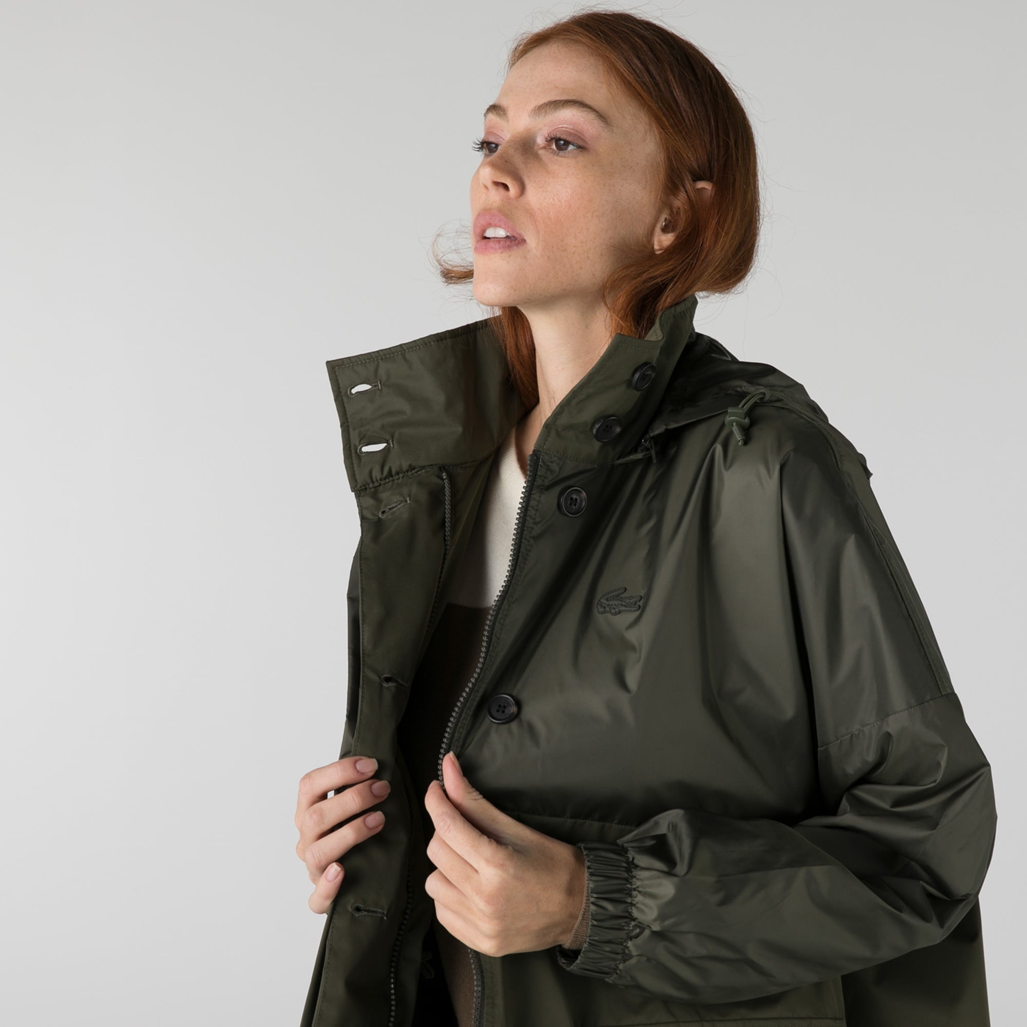 Lacoste Kadın Kapüşonlu Haki Mont