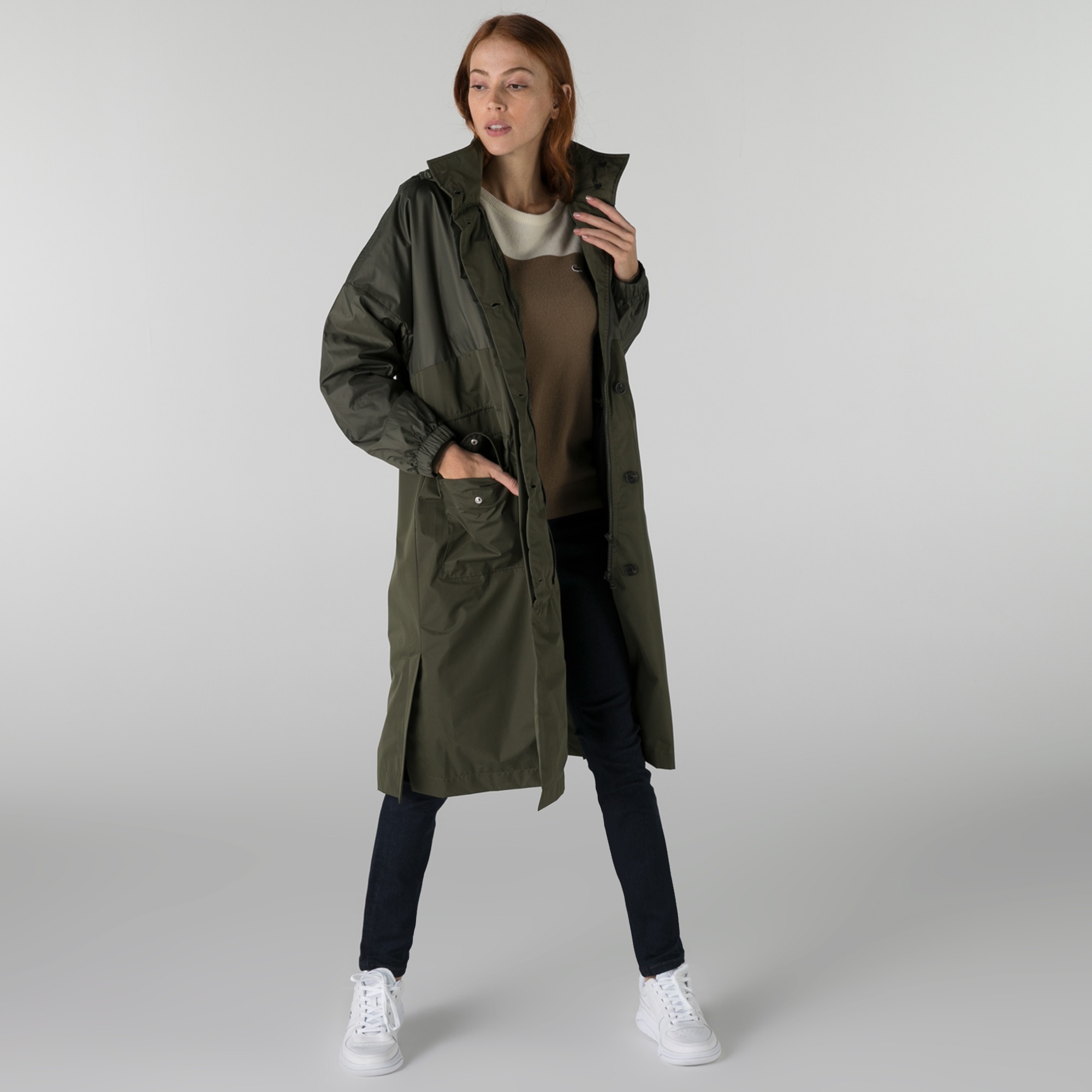 Lacoste Kadın Kapüşonlu Haki Mont