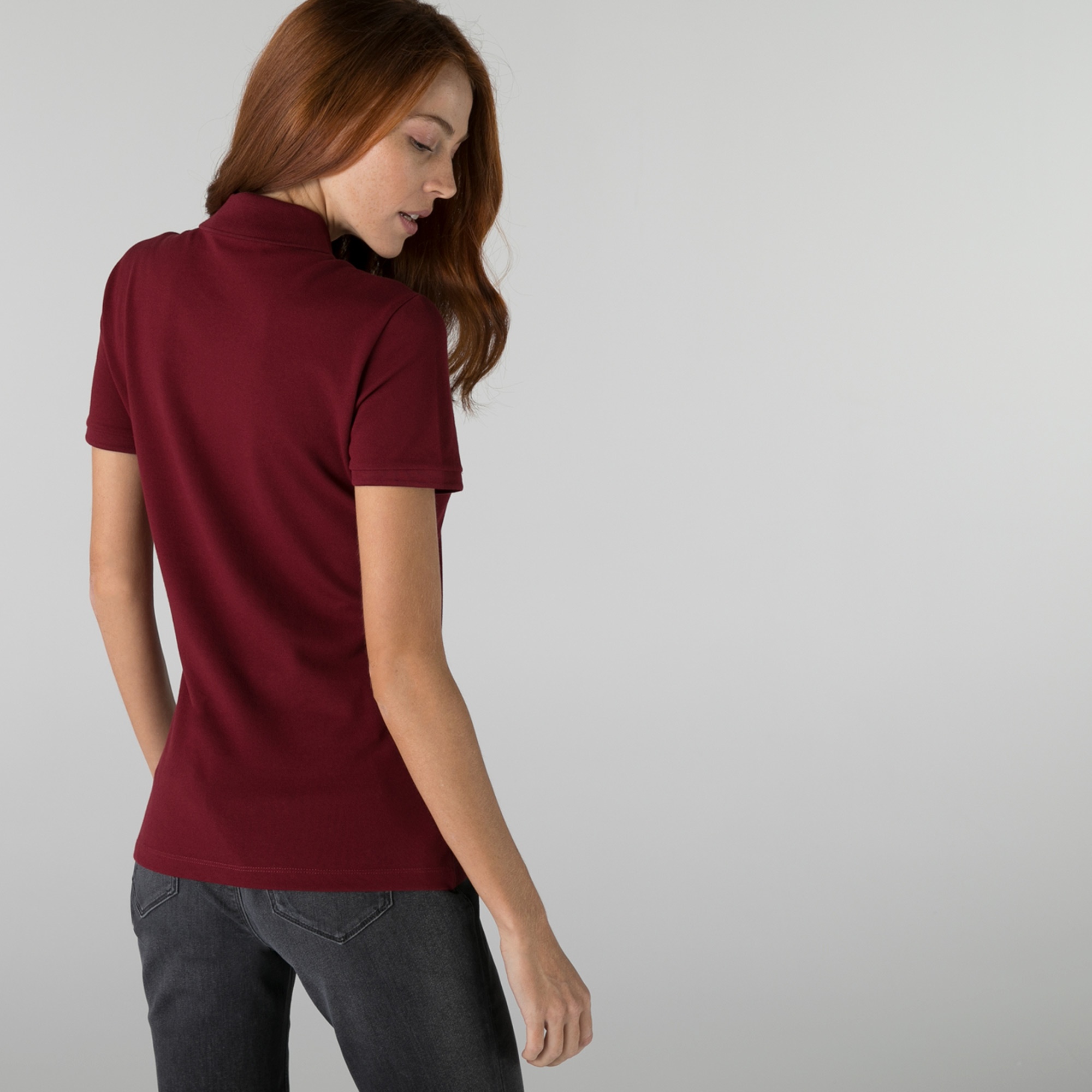 Lacoste Kadın Slim Fit Bordo Polo