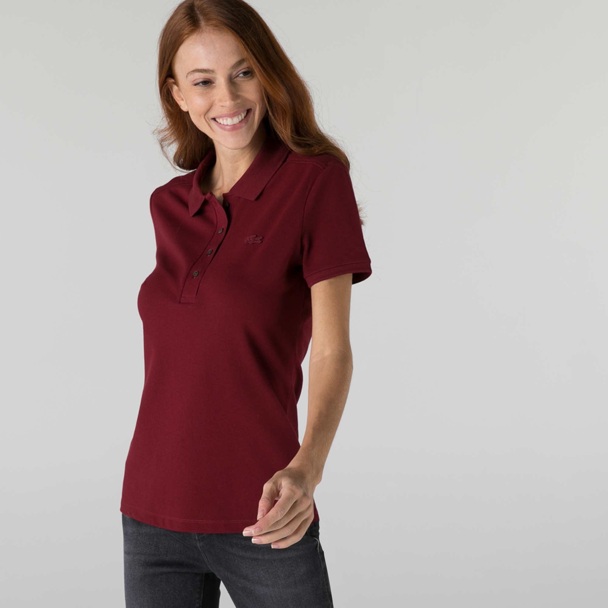 Lacoste Kadın Slim Fit Bordo Polo