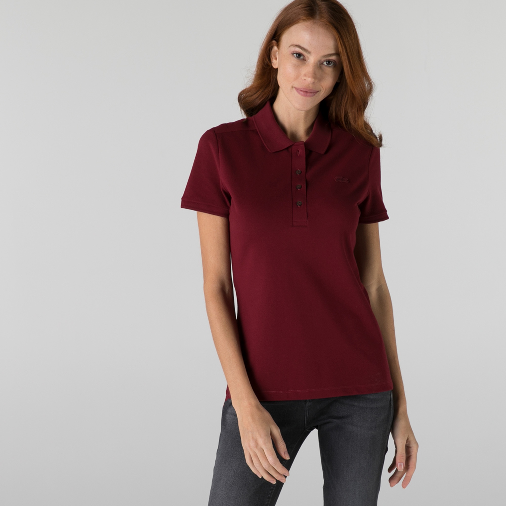 Lacoste Kadın Slim Fit Bordo Polo