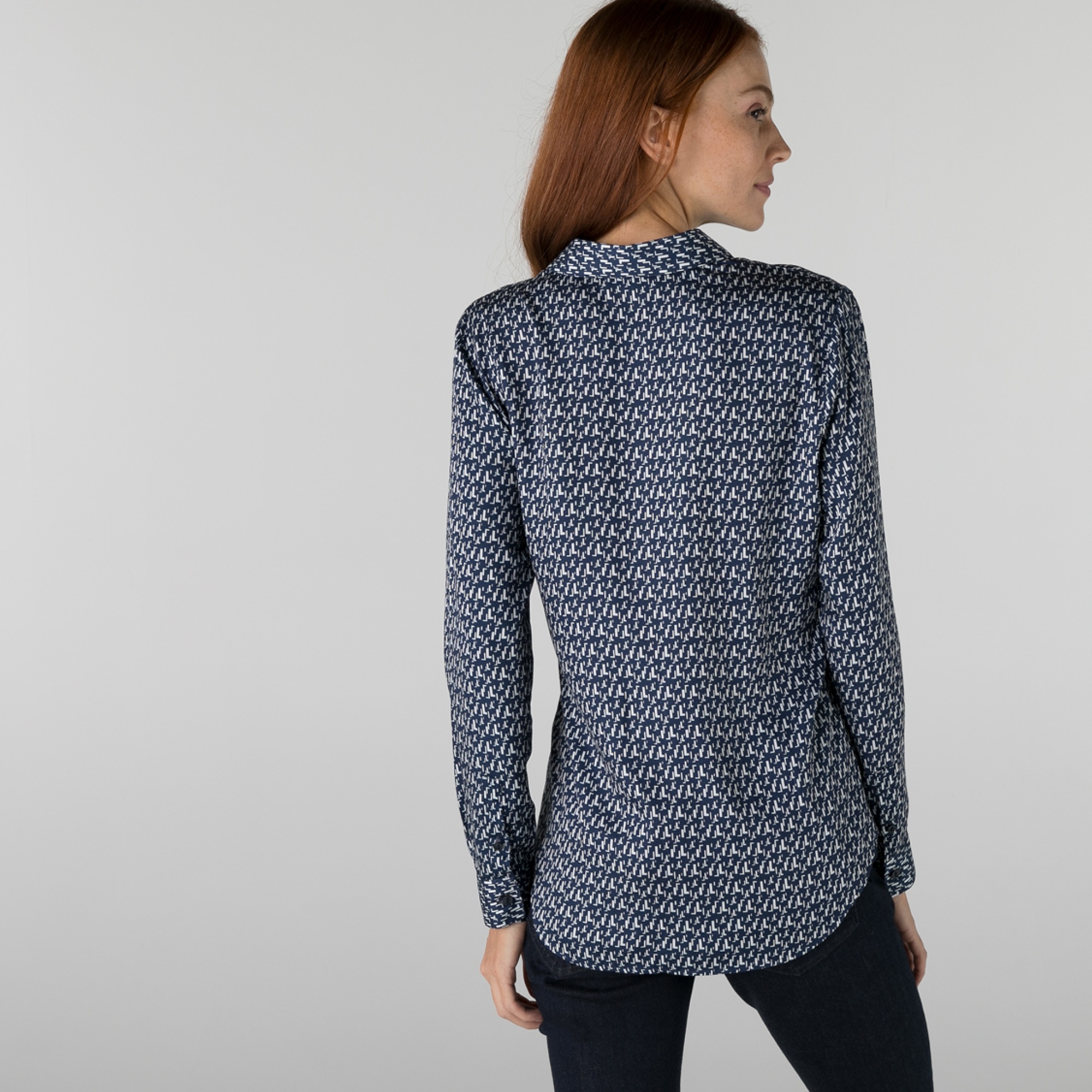 Lacoste Kadın Slim Fit Desenli Lacivert Gömlek