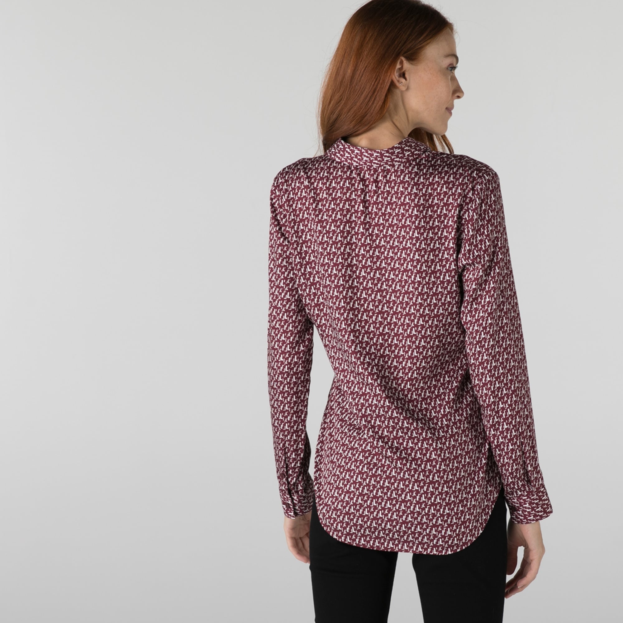 Lacoste Kadın Slim Fit Desenli Bordo Gömlek