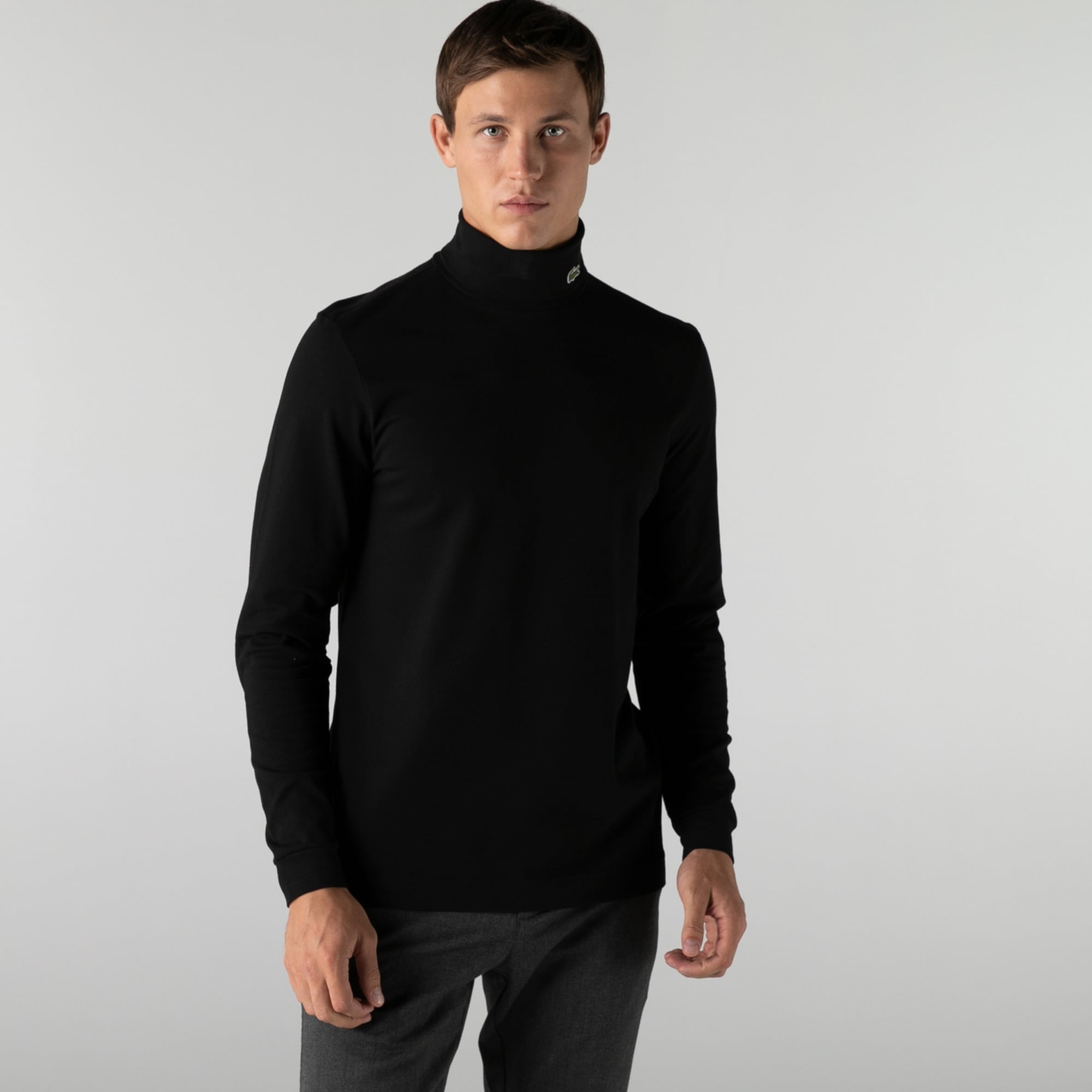 Lacoste Erkek Regular Fit Uzun Kollu Boğazlı Yaka Siyah T-Shirt