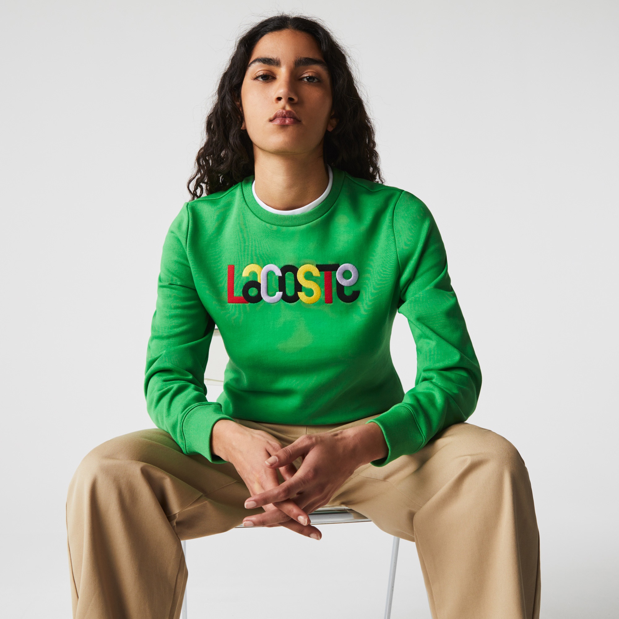 Lacoste Kadın Regular Fit Bisiklet Yaka Baskılı Yeşil Sweatshirt