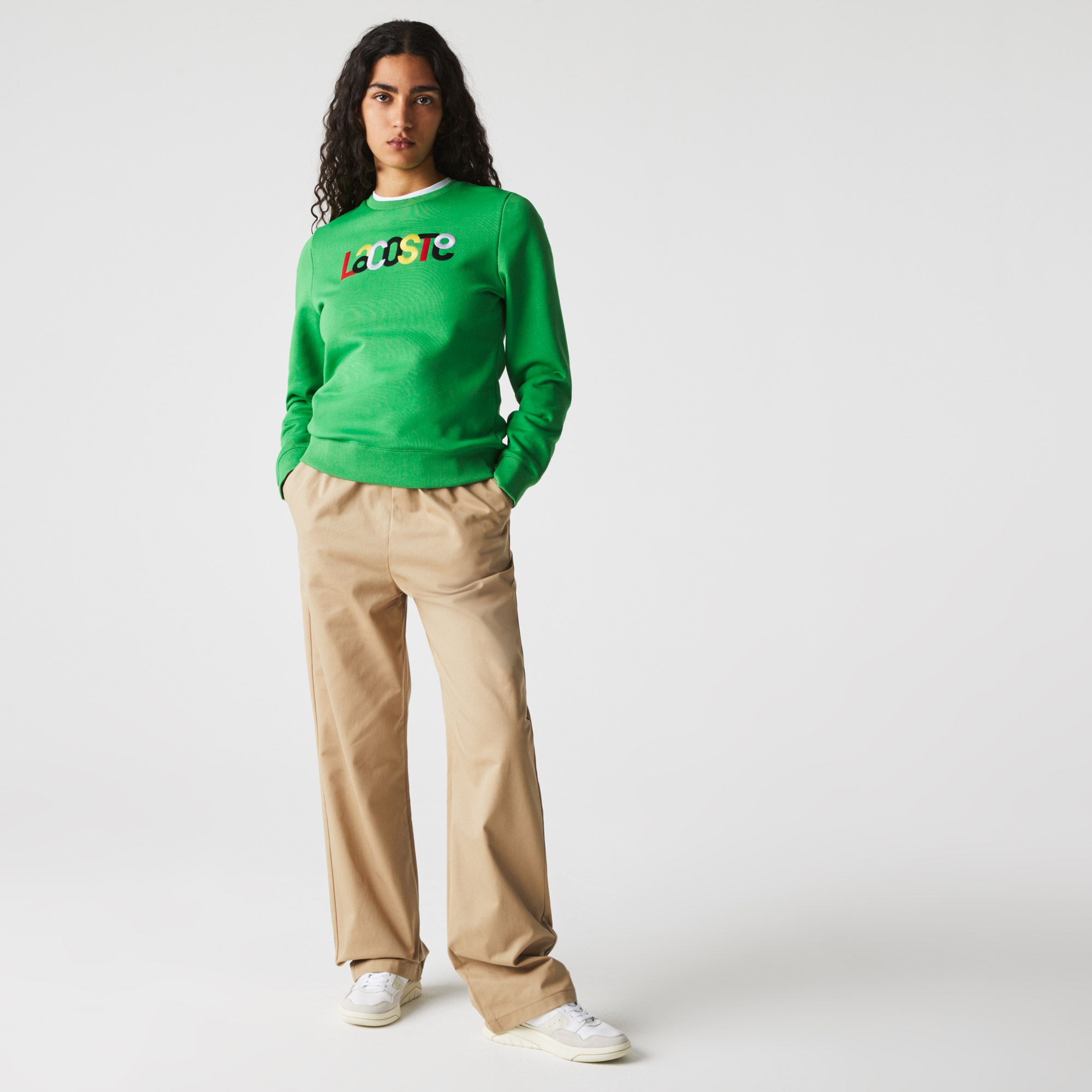 Lacoste Kadın Regular Fit Bisiklet Yaka Baskılı Yeşil Sweatshirt