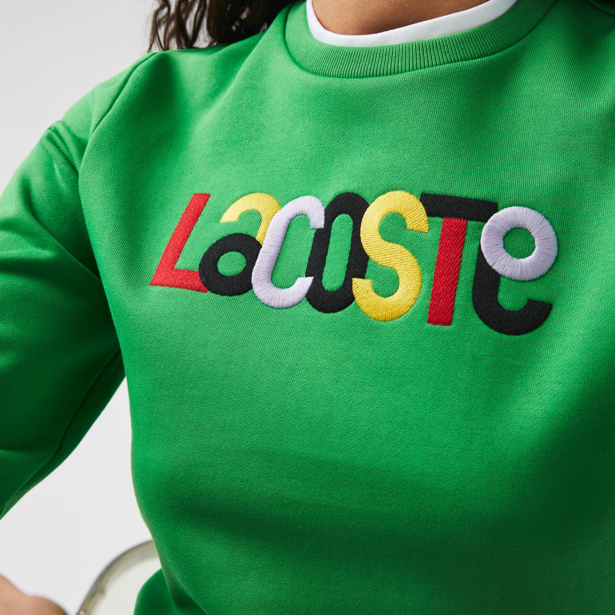 Lacoste Kadın Regular Fit Bisiklet Yaka Baskılı Yeşil Sweatshirt