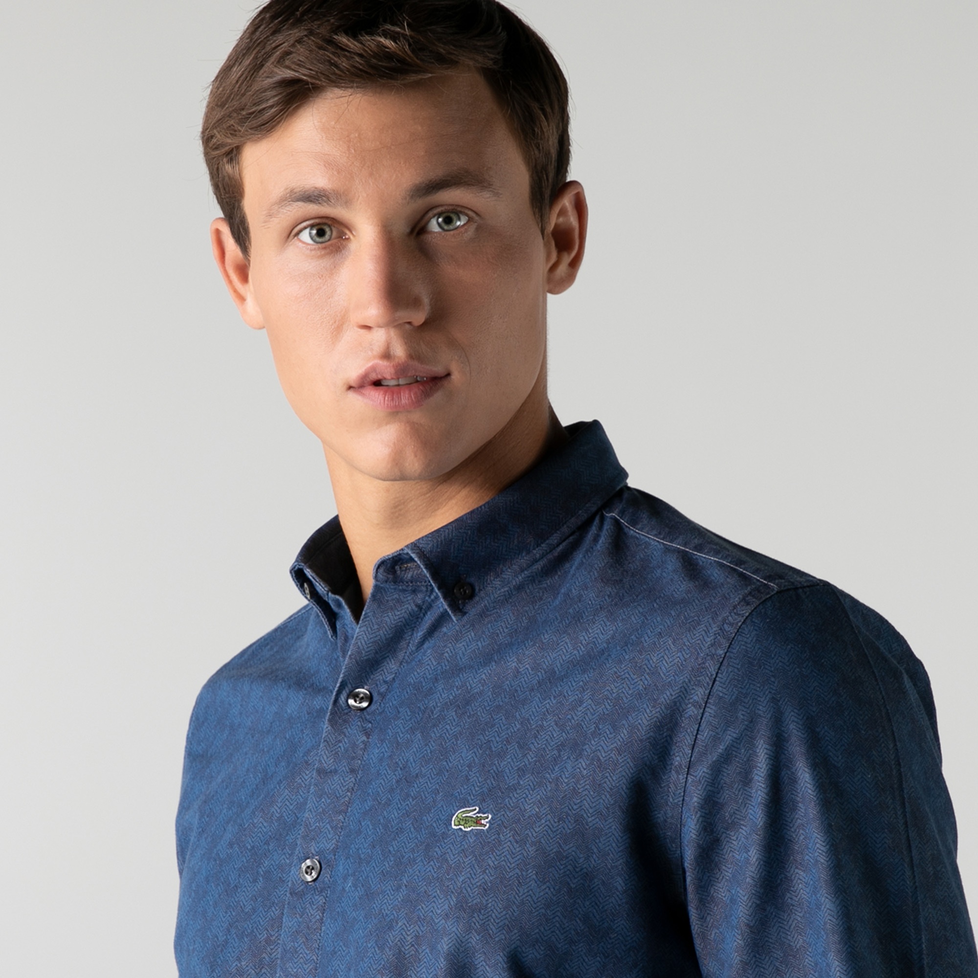 Lacoste Erkek Slim Fit Desenli Mavi Gömlek