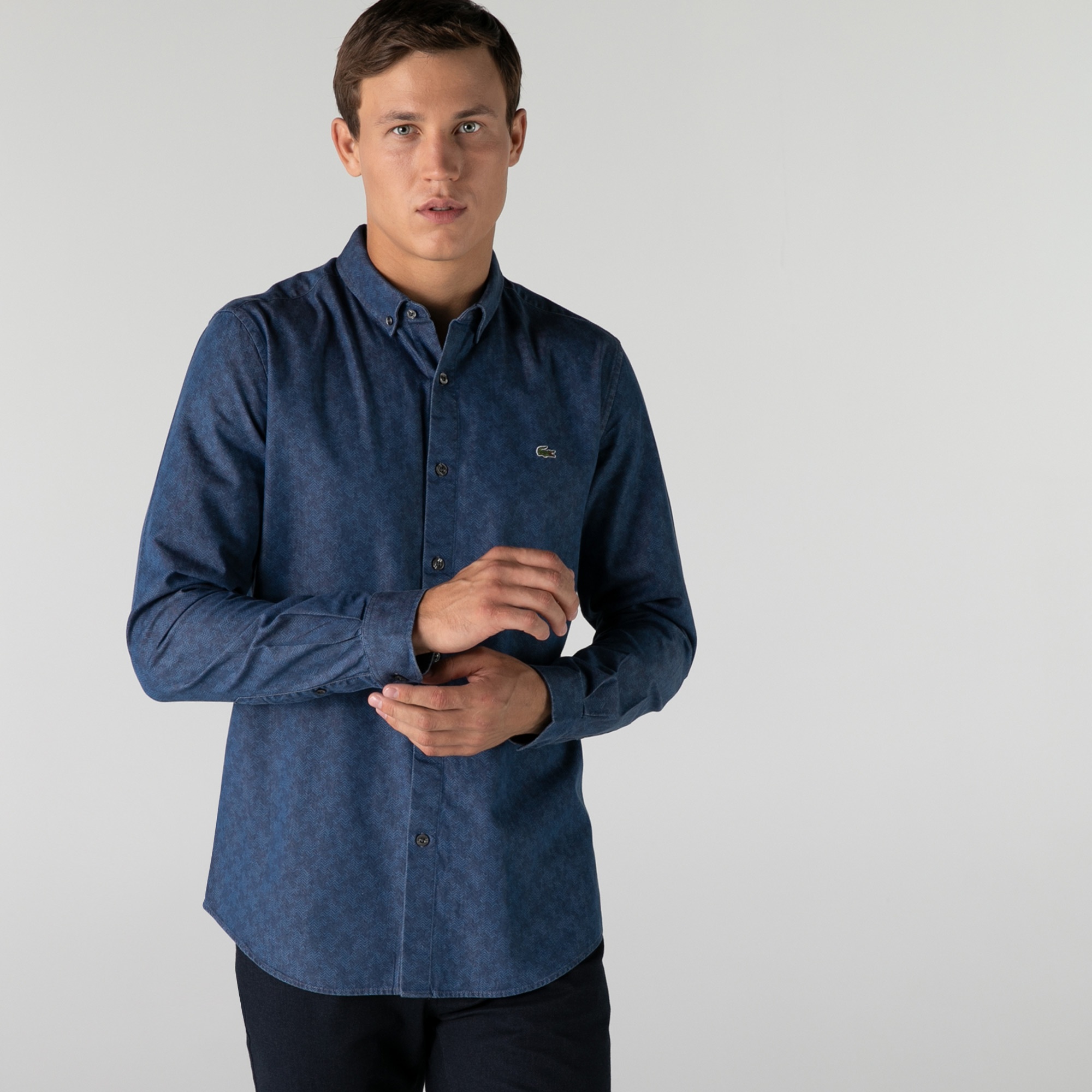 Lacoste Erkek Slim Fit Desenli Mavi Gömlek