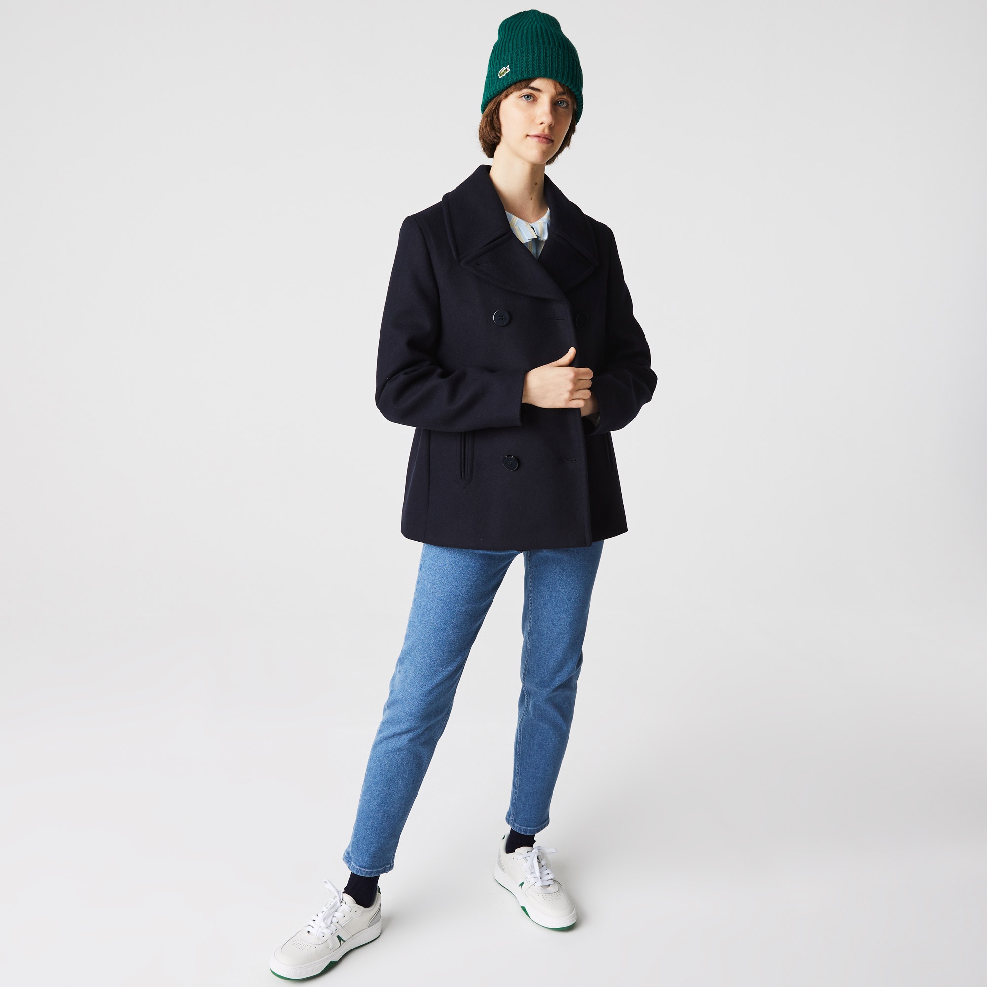 Lacoste Kadın Kruvaze Lacivert Kaban