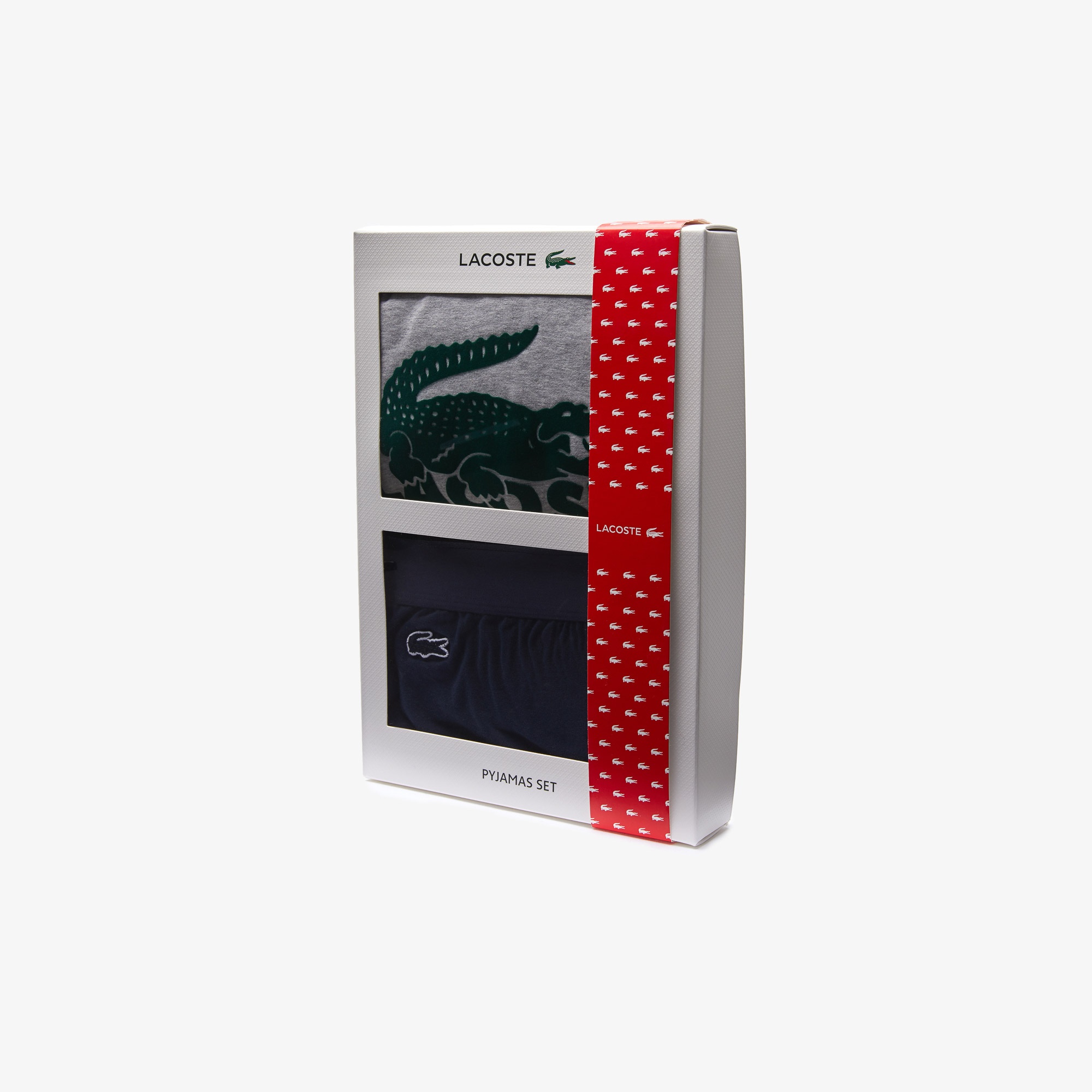 Lacoste Erkek Regular Fit Uzun Kollu Bisiklet Yaka Baskılı Gri Pijama Takımı