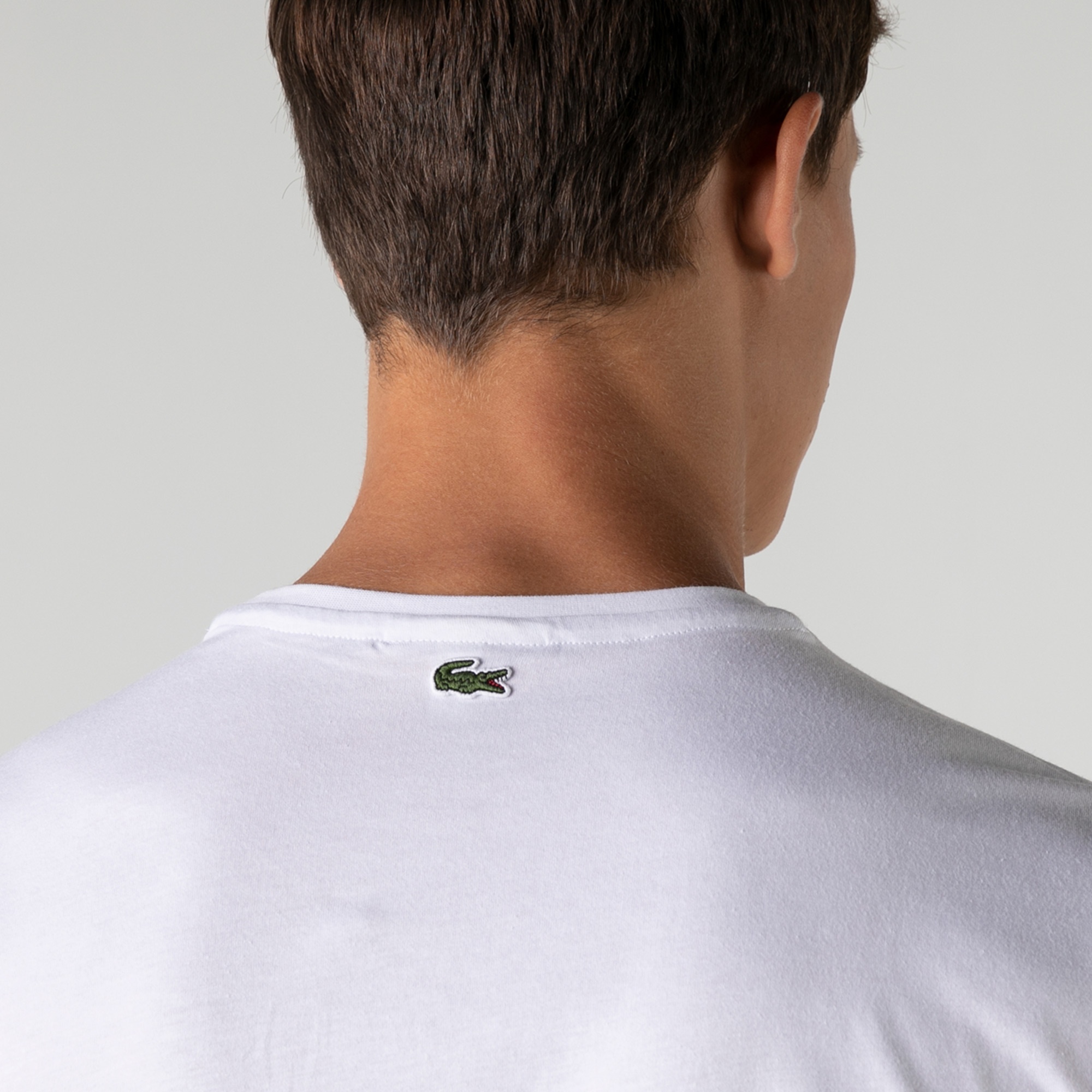 Lacoste Erkek Slim Fit Bisiklet Yaka Baskılı Beyaz T-Shirt