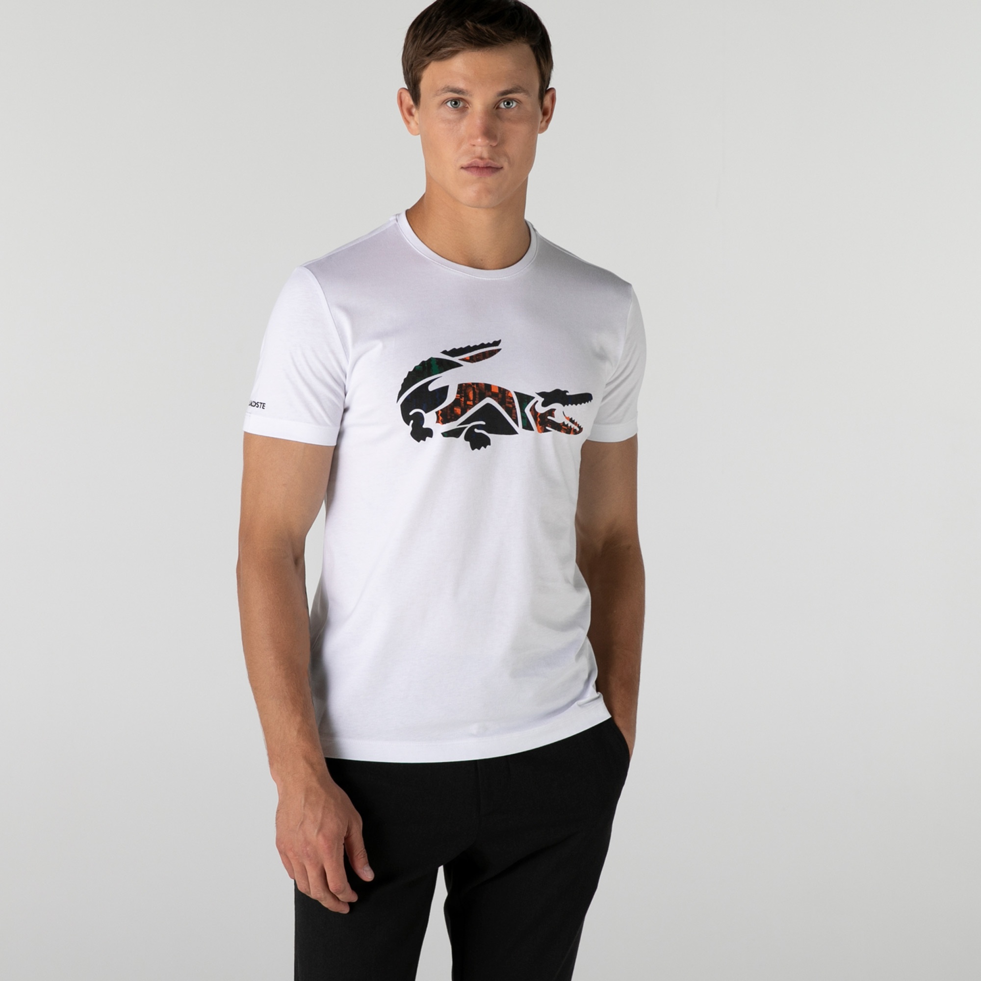 Lacoste Erkek Slim Fit Bisiklet Yaka Baskılı Beyaz T-Shirt