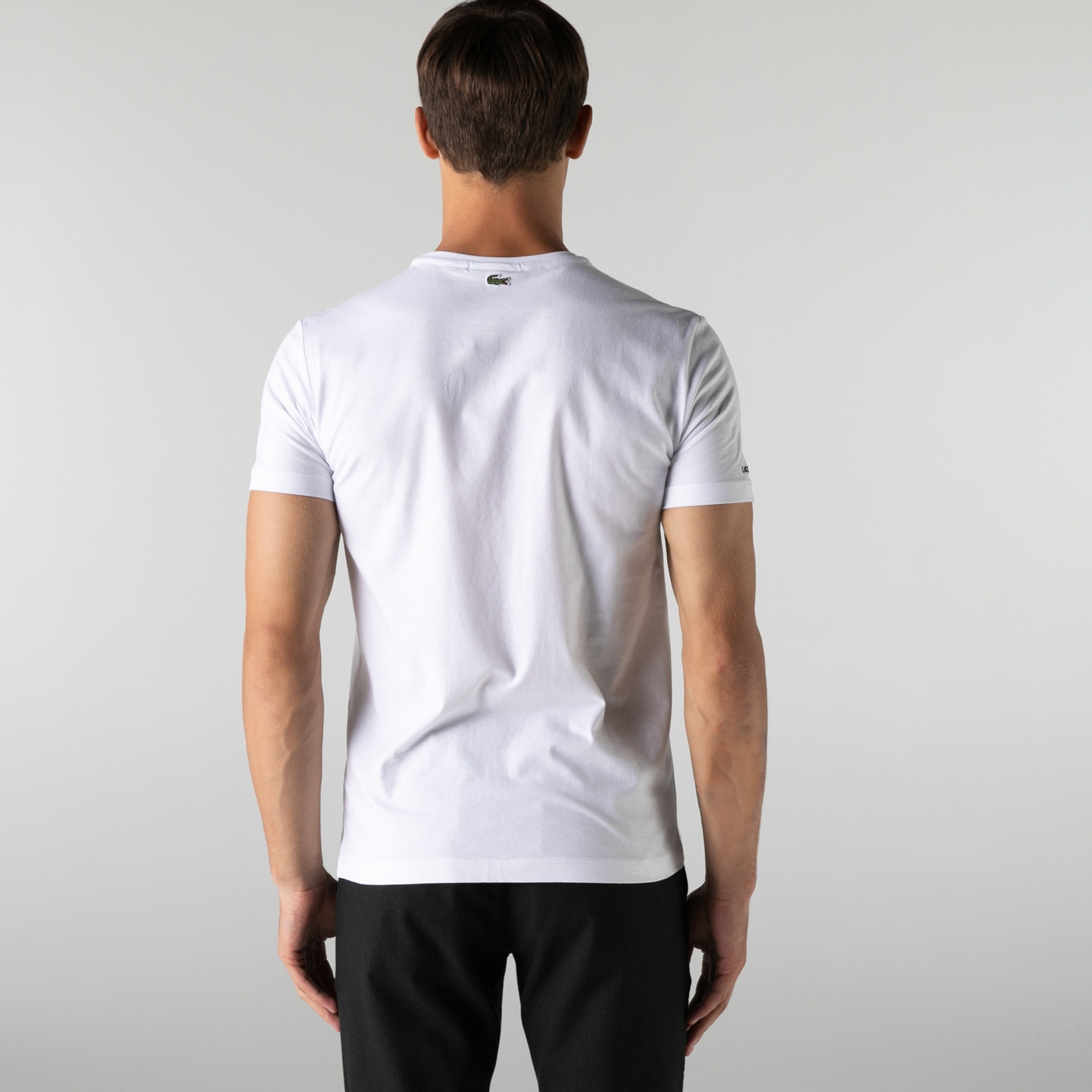 Lacoste Erkek Slim Fit Bisiklet Yaka Baskılı Beyaz T-Shirt