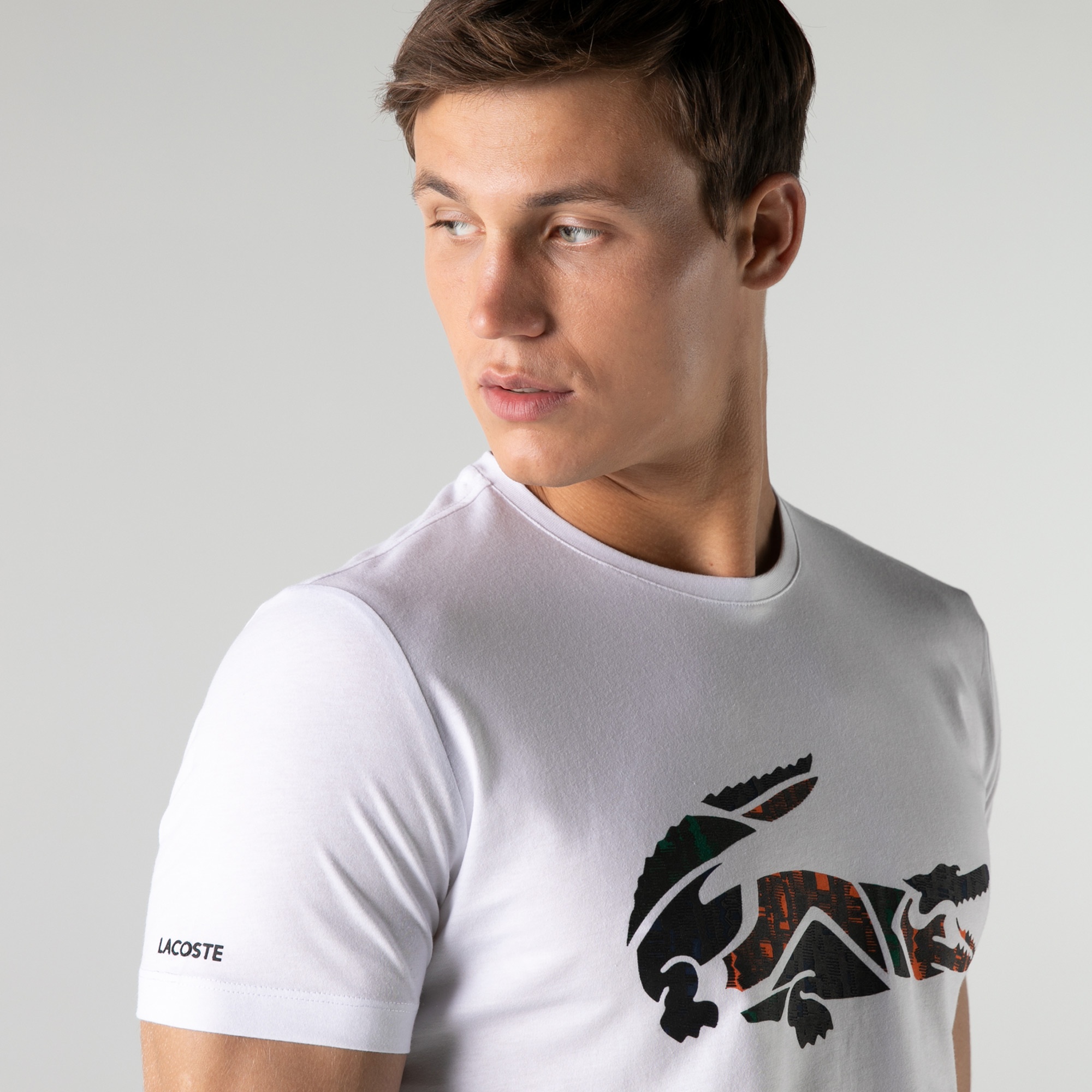 Lacoste Erkek Slim Fit Bisiklet Yaka Baskılı Beyaz T-Shirt