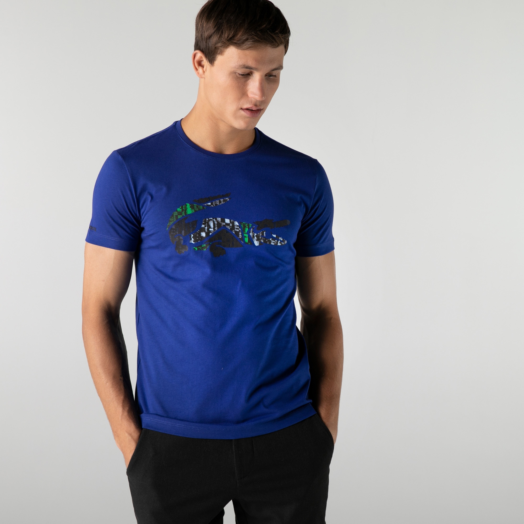 Lacoste Erkek Slim Fit Bisiklet Yaka Baskılı Lacivert T-Shirt