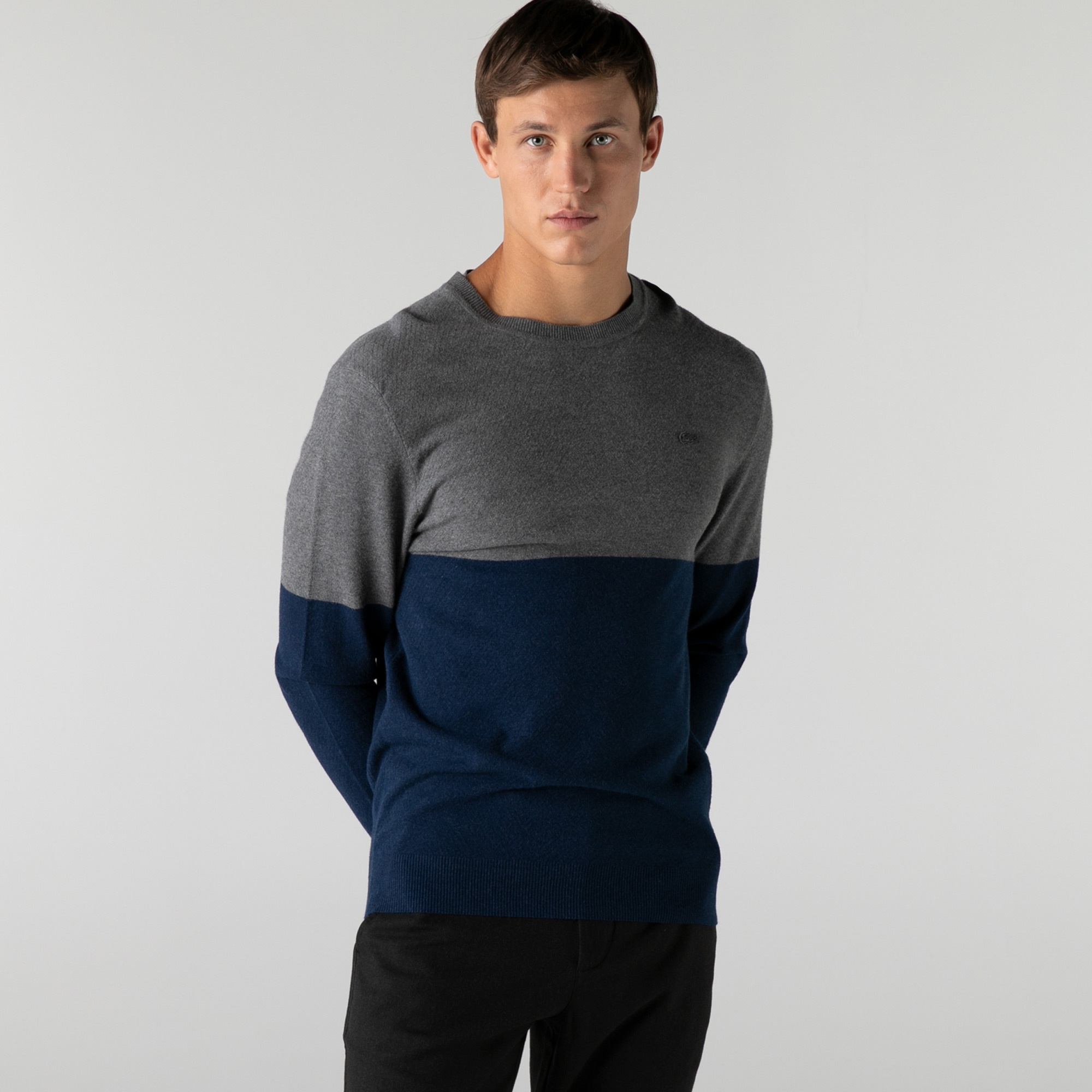 Lacoste Erkek Regular Fit Bisiklet Yaka Renk Bloklu Lacivert Kazak