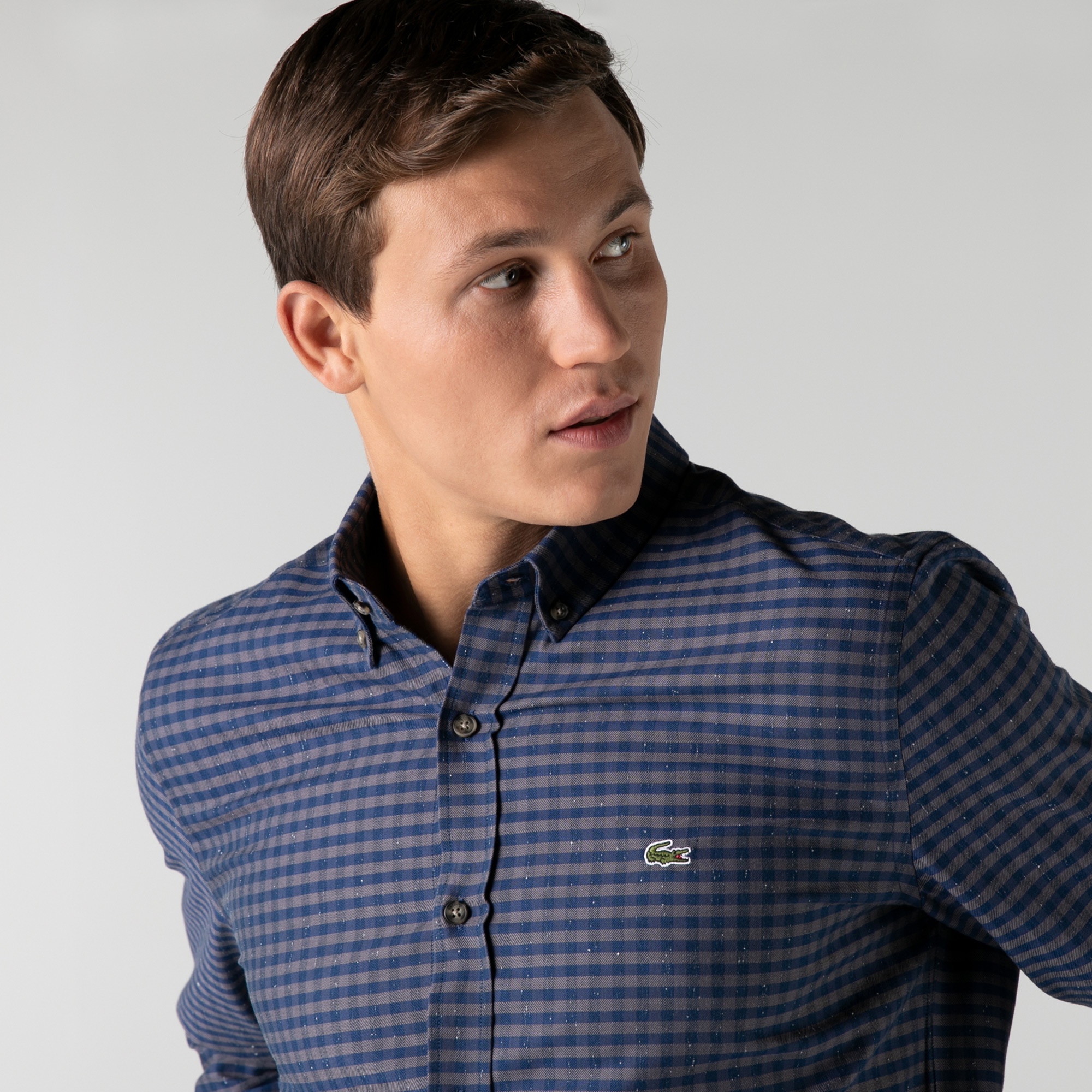 Lacoste Erkek Slim Fit Kareli Lacivert Gömlek