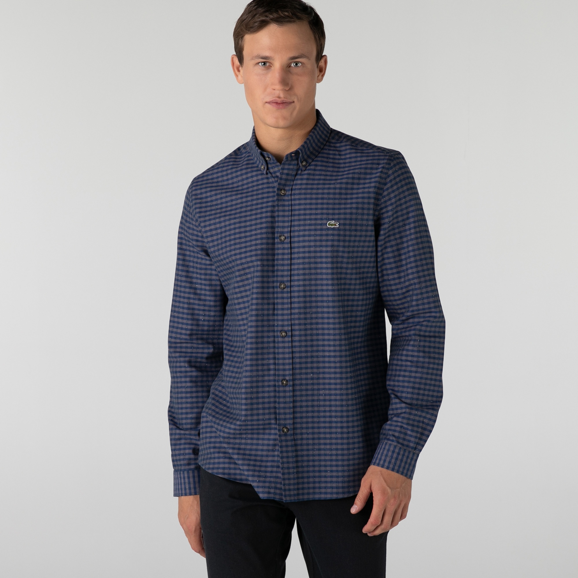 Lacoste Erkek Slim Fit Kareli Lacivert Gömlek