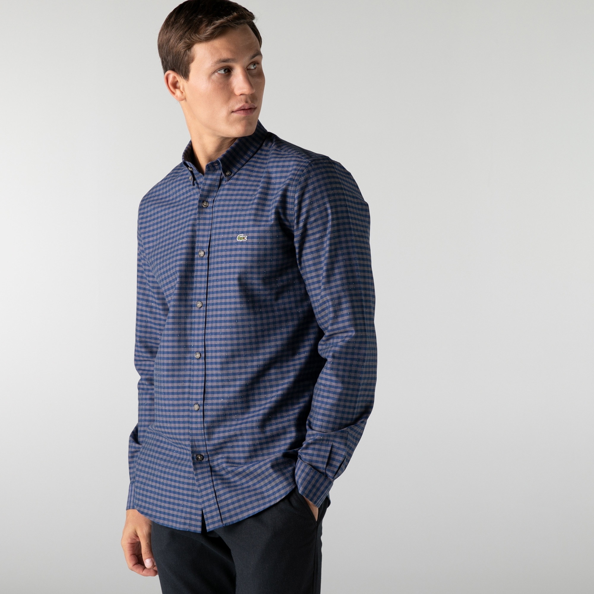 Lacoste Erkek Slim Fit Kareli Lacivert Gömlek