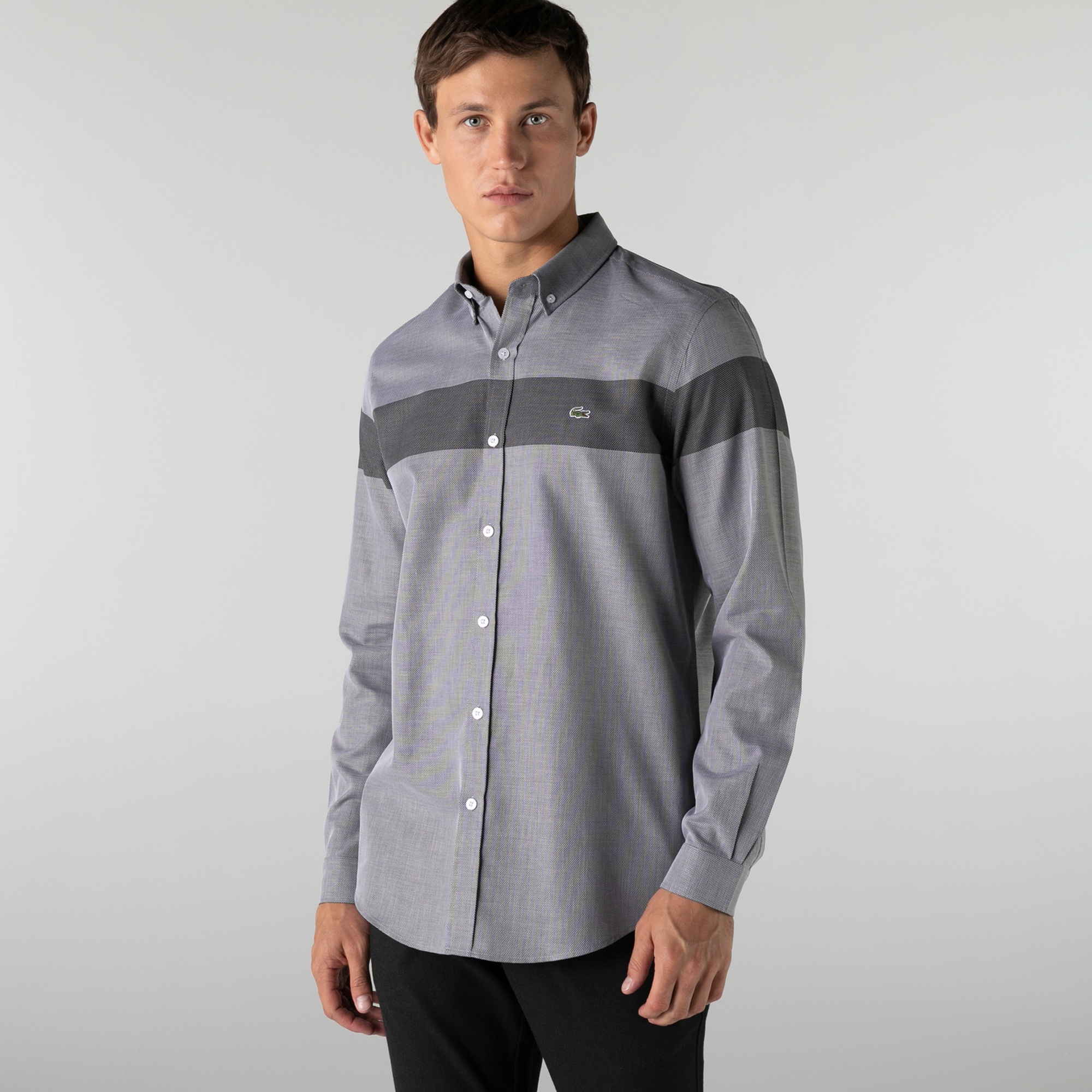 Lacoste Erkek Regular Fit Renk Bloklu Gri Gömlek