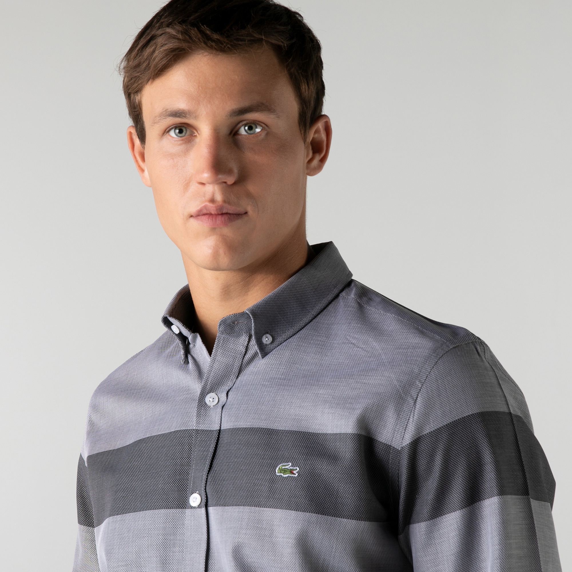 Lacoste Erkek Regular Fit Renk Bloklu Gri Gömlek
