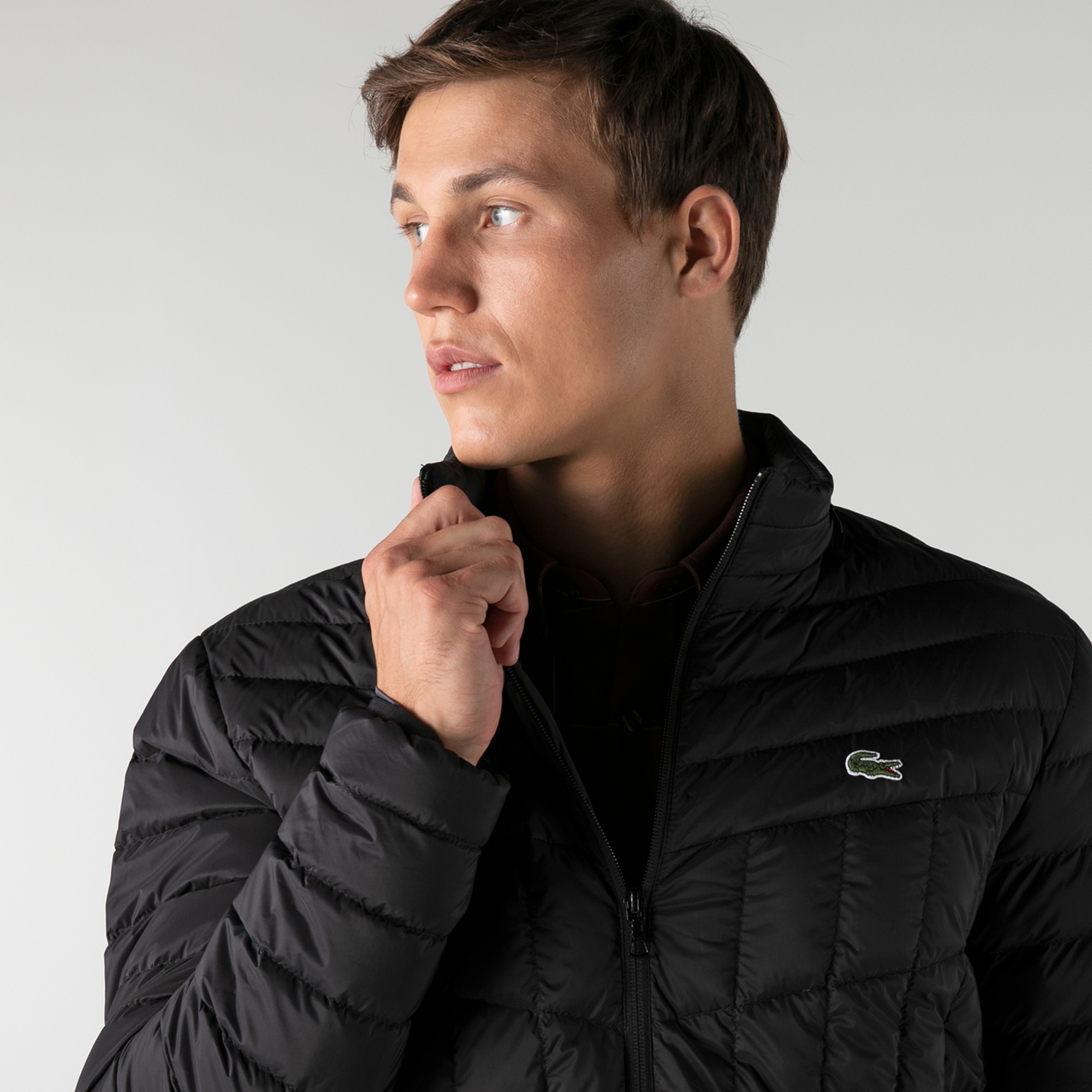 Lacoste Erkek Kapüşonlu Kapitone Siyah Mont