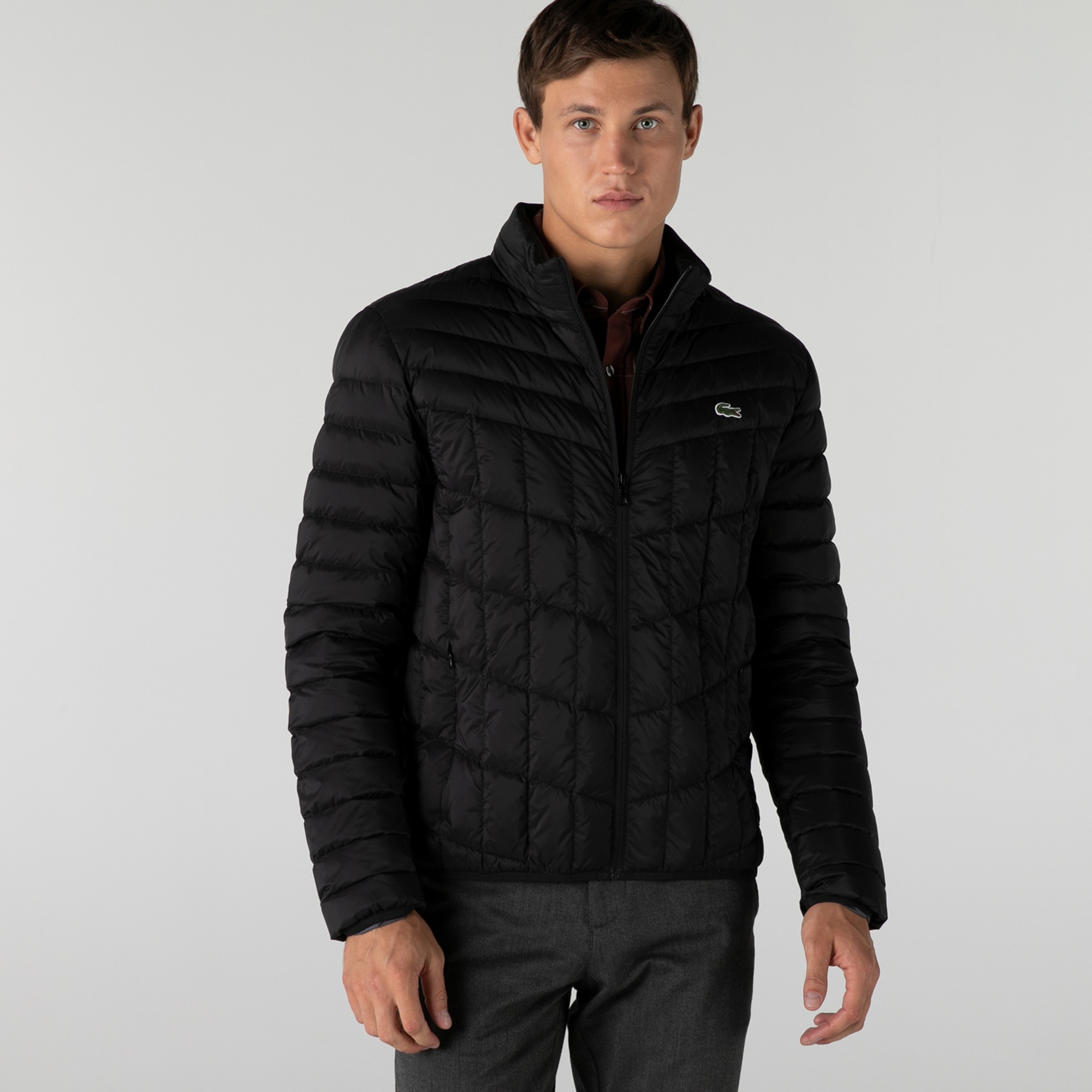 Lacoste Erkek Kapüşonlu Kapitone Siyah Mont