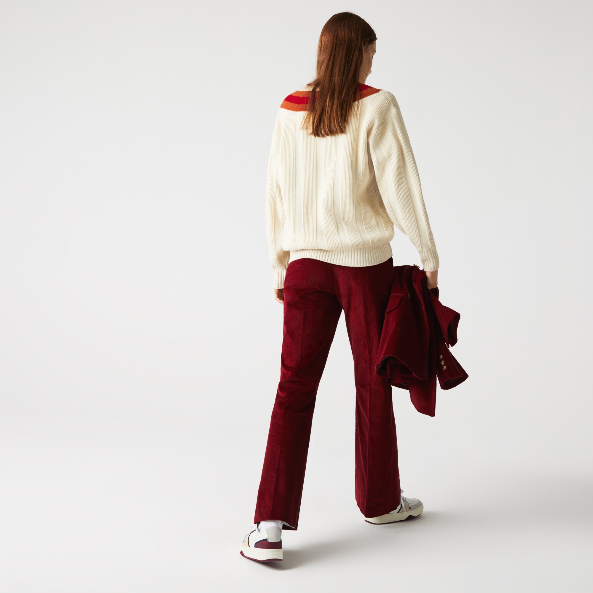 Lacoste Kadın İspanyol Kesim Bordo Kadife Pantolon