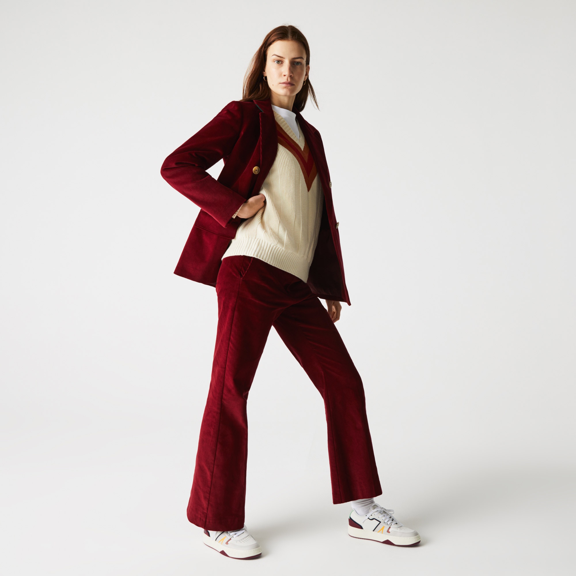 Lacoste Kadın İspanyol Kesim Bordo Kadife Pantolon