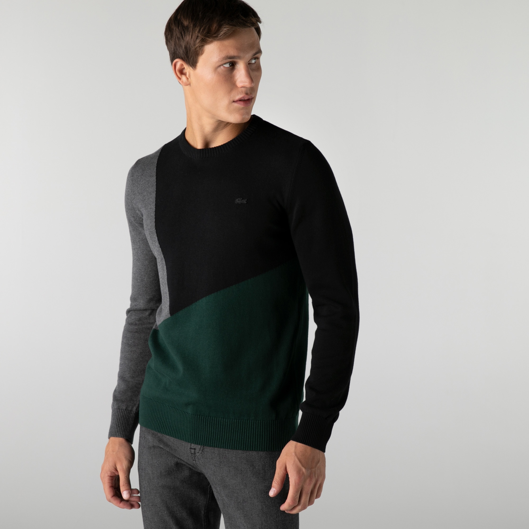 Lacoste Erkek Regular Fit Bisiklet Yaka Renk Bloklu Siyah Kazak