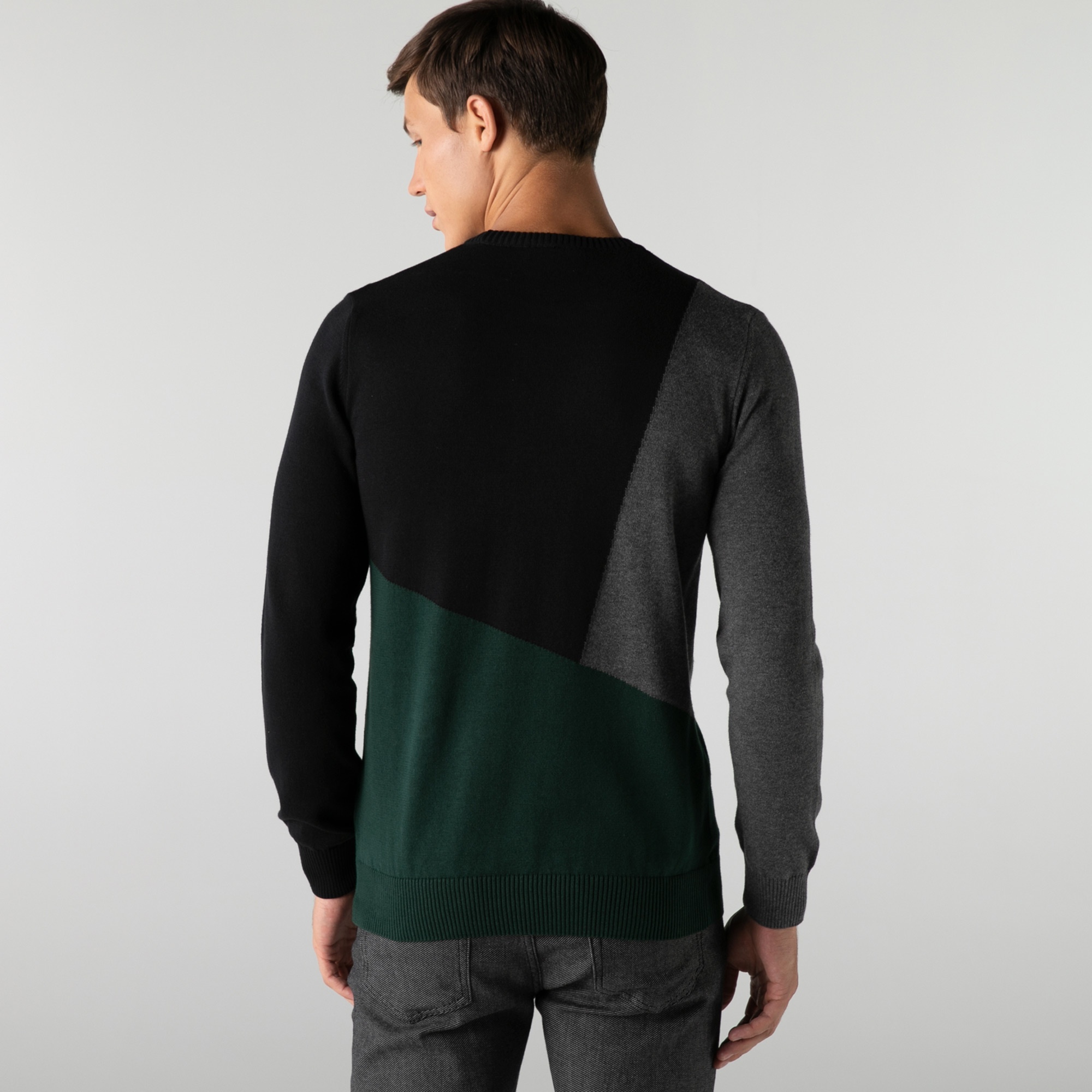 Lacoste Erkek Regular Fit Bisiklet Yaka Renk Bloklu Siyah Kazak