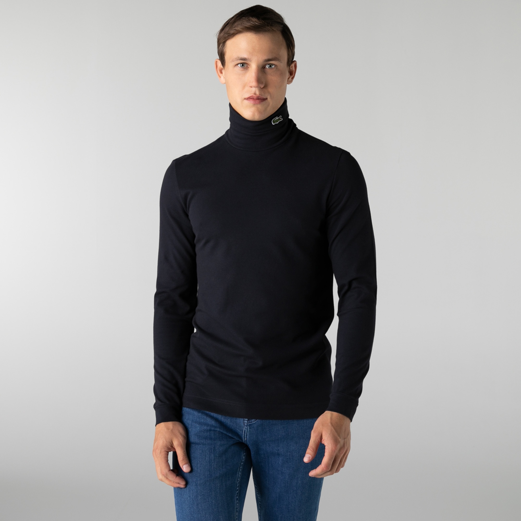 Lacoste Erkek Regular Fit Uzun Kollu Boğazlı Yaka Lacivert T-Shirt