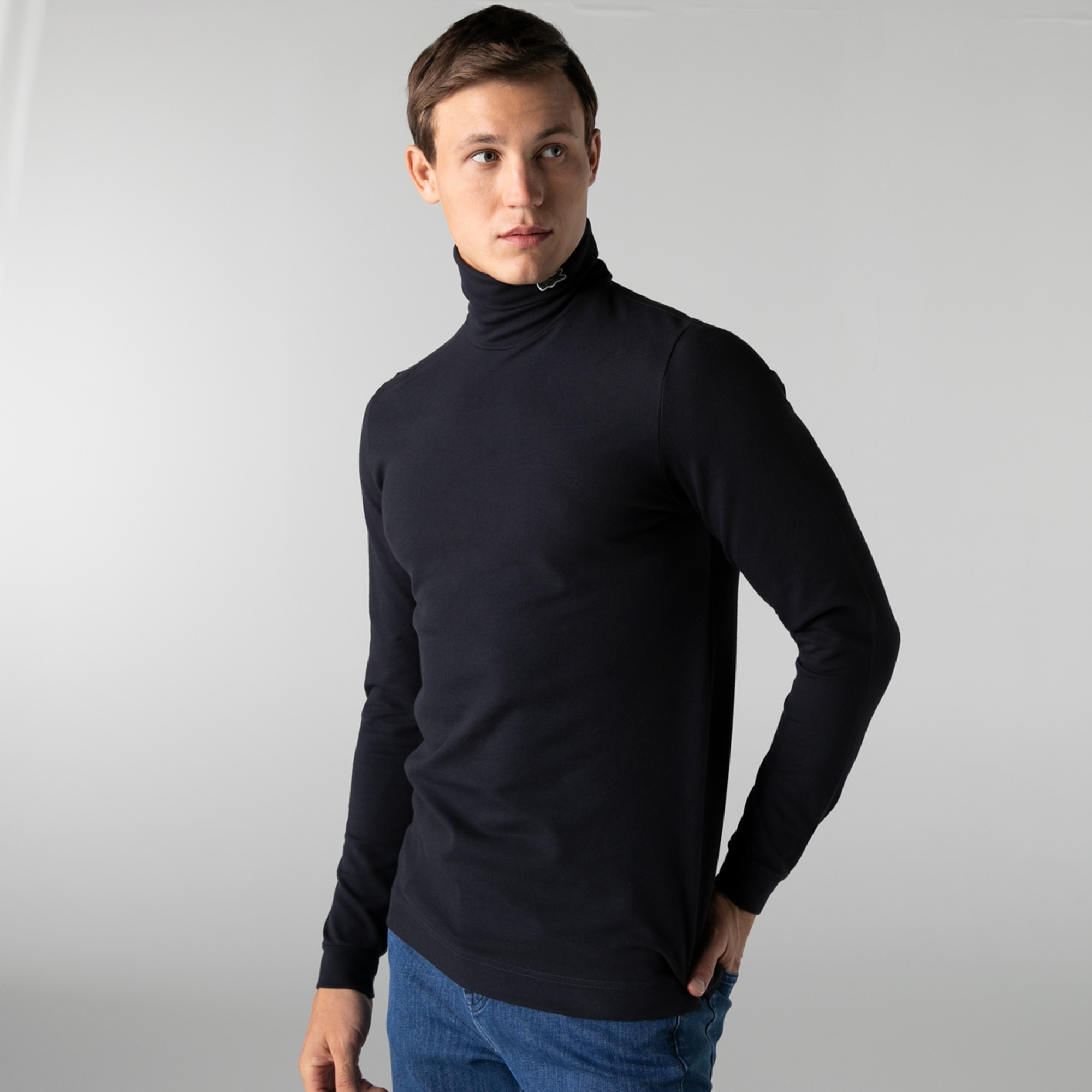 Lacoste Erkek Regular Fit Uzun Kollu Boğazlı Yaka Lacivert T-Shirt