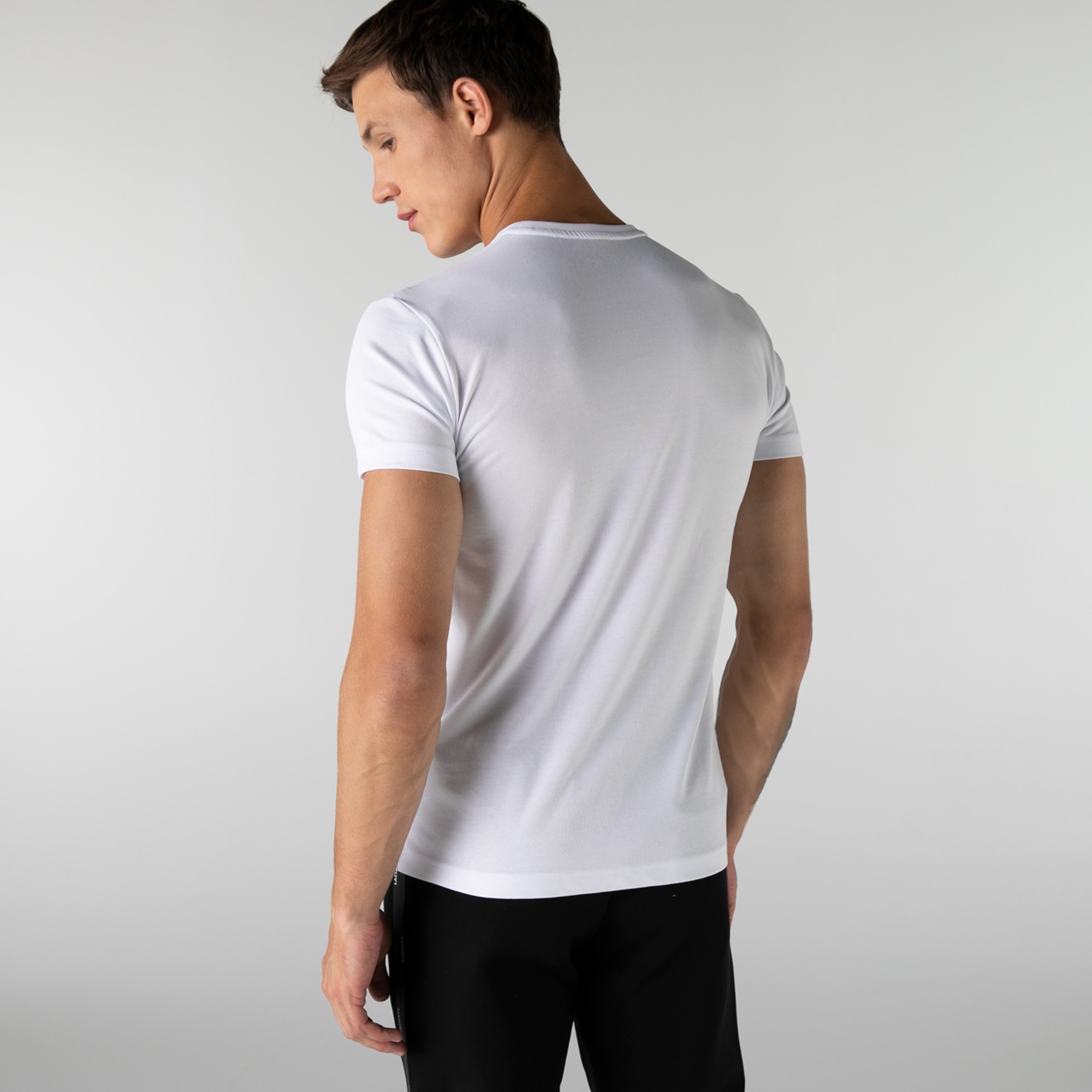 Lacoste SPORT Erkek Bisiklet Yaka Baskılı Beyaz T-Shirt