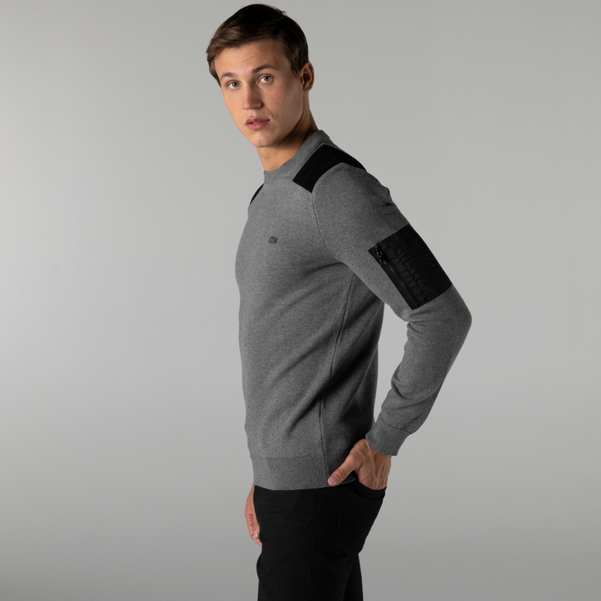 Lacoste Erkek Regular Fit Bisiklet Yaka Gri Kazak