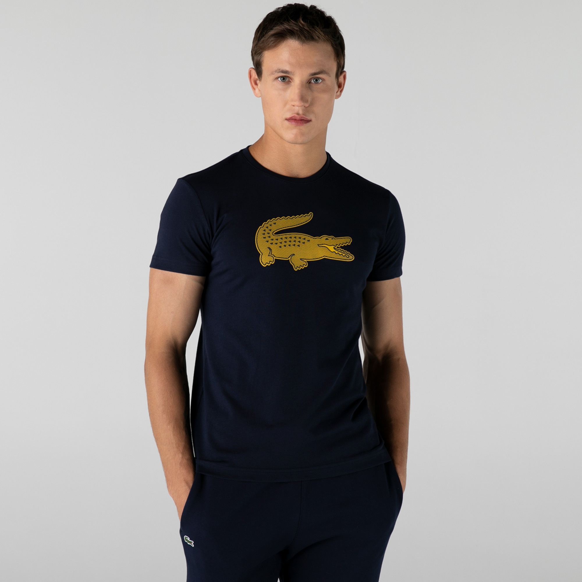 Lacoste SPORT Erkek Bisiklet Yaka Baskılı Lacivert T-Shirt