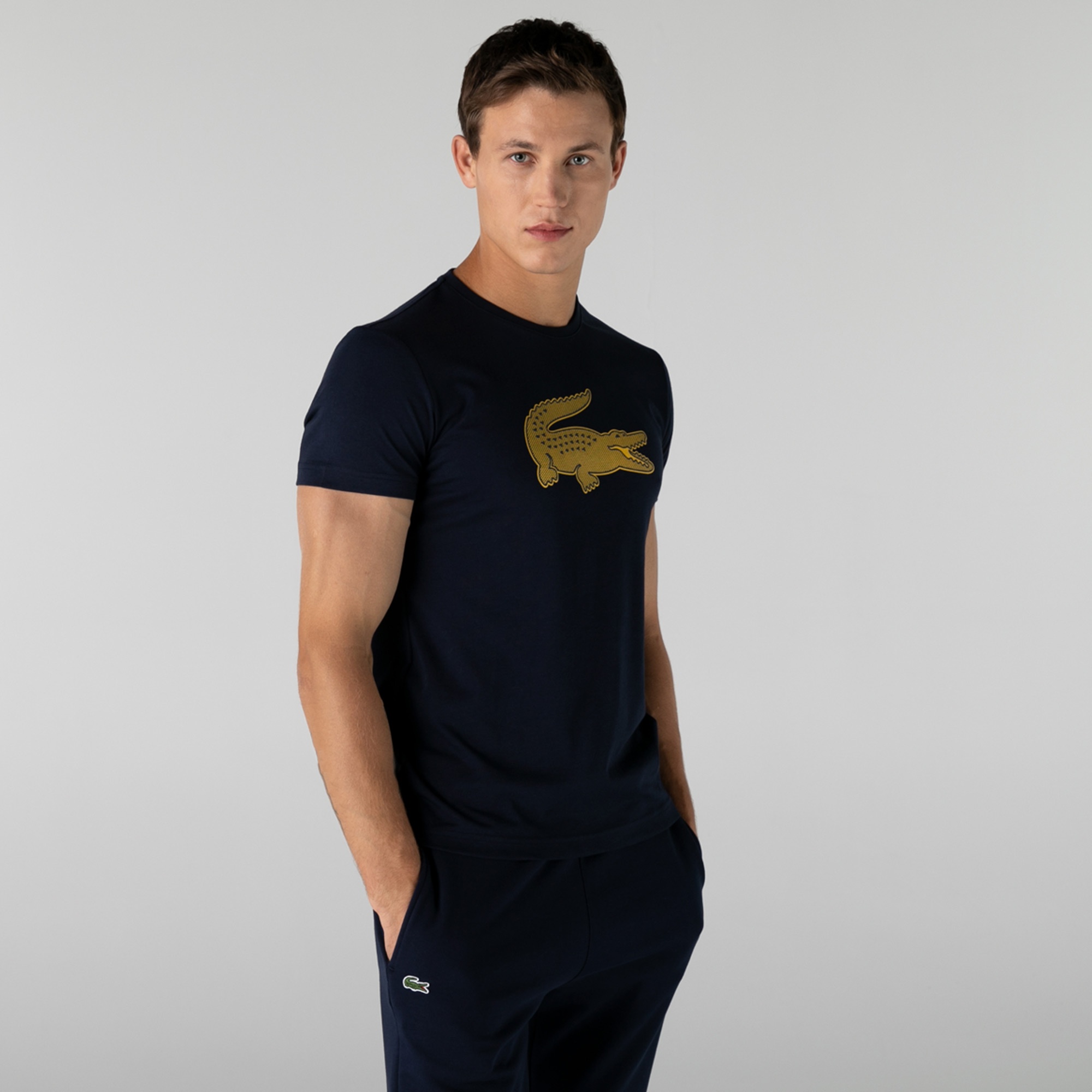 Lacoste SPORT Erkek Bisiklet Yaka Baskılı Lacivert T-Shirt