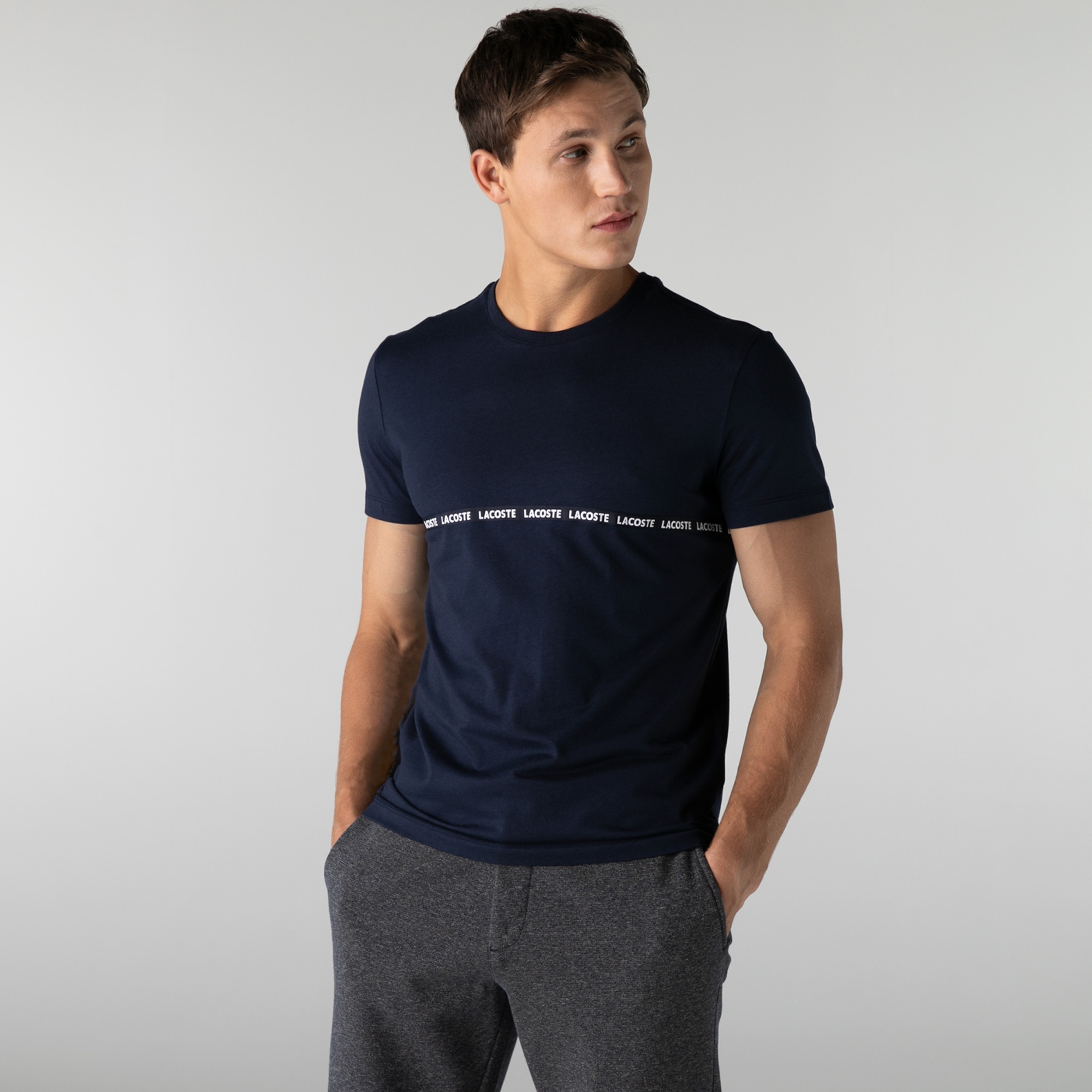 Lacoste Erkek Slim Fit Bisiklet Yaka Baskılı Lacivert T-Shirt
