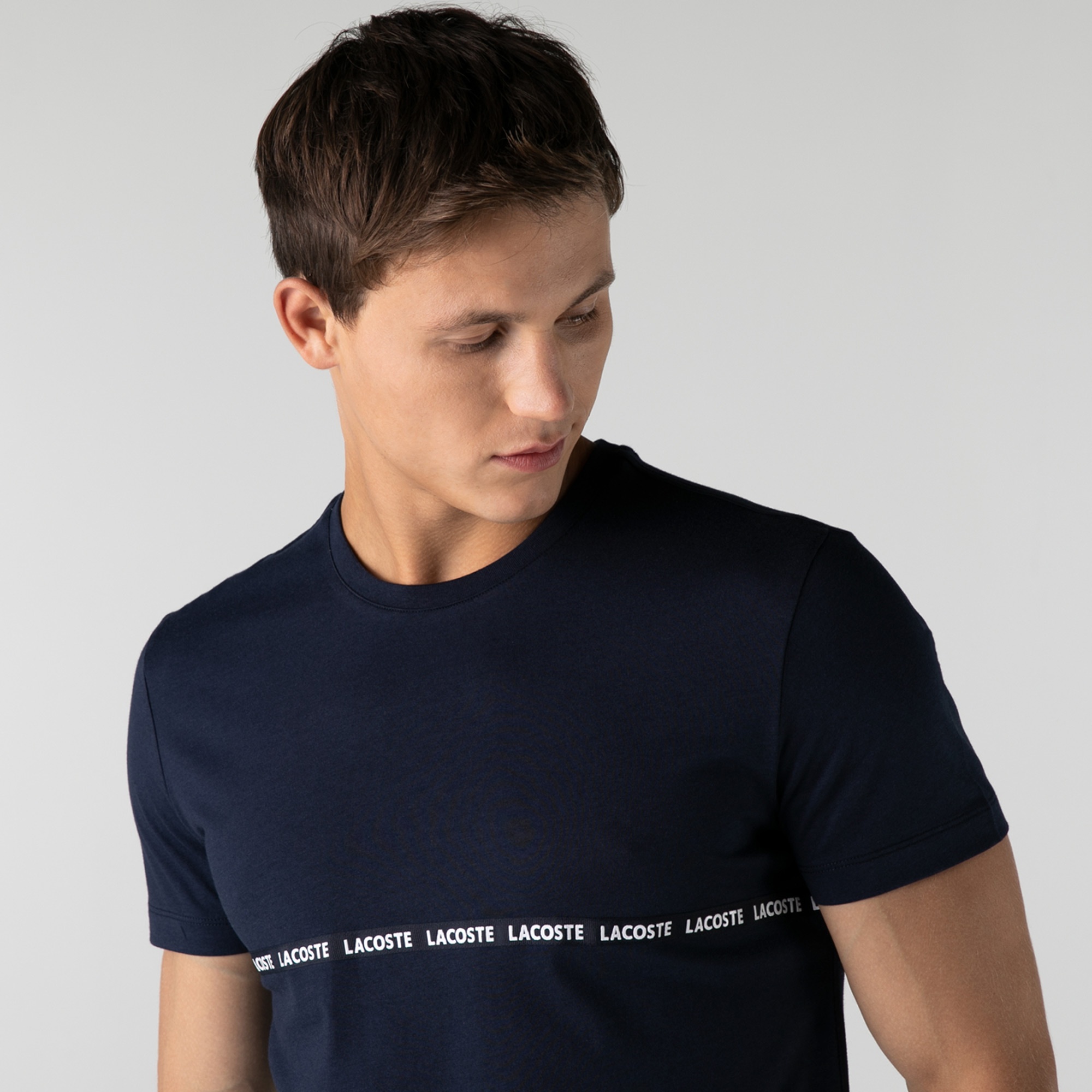 Lacoste Erkek Slim Fit Bisiklet Yaka Baskılı Lacivert T-Shirt