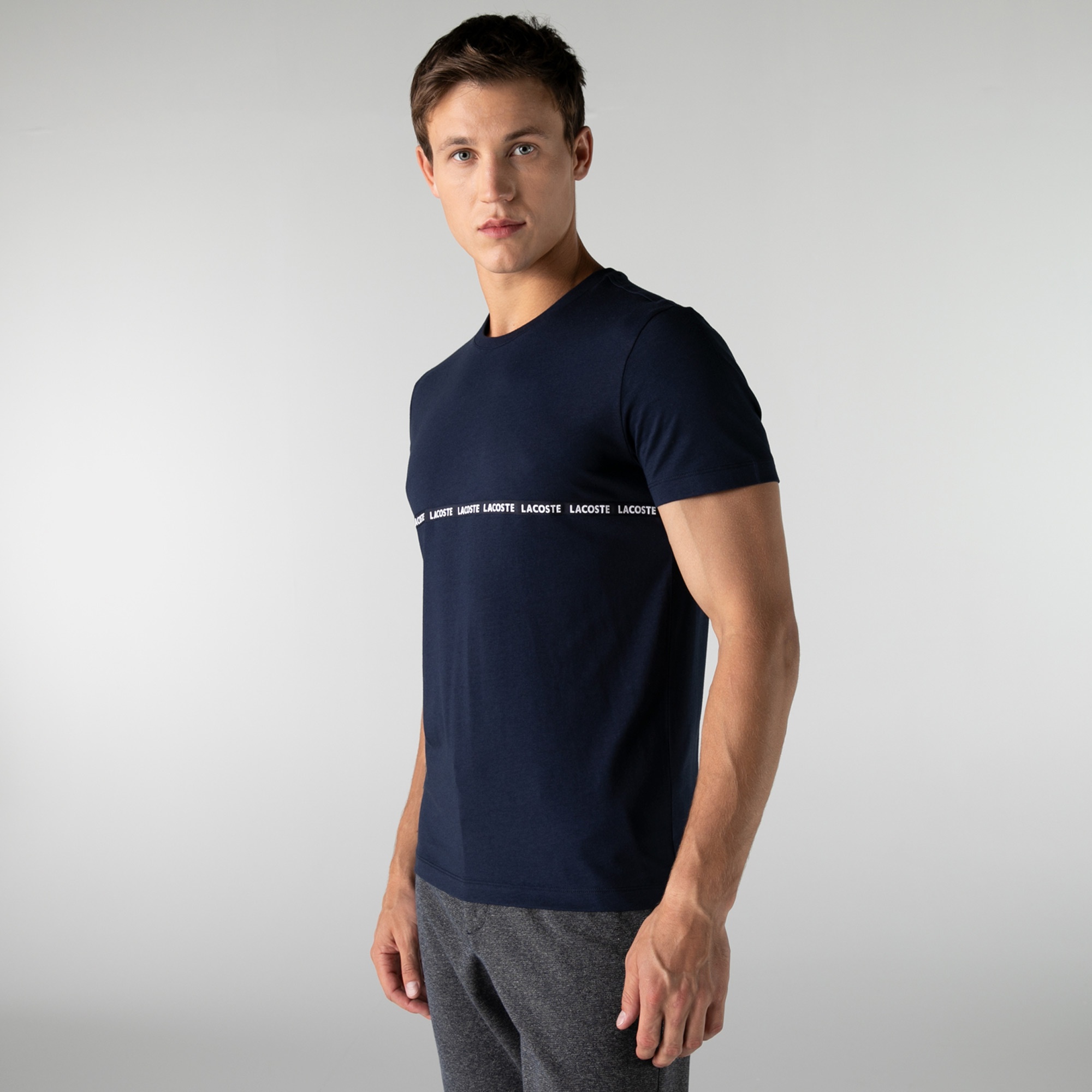 Lacoste Erkek Slim Fit Bisiklet Yaka Baskılı Lacivert T-Shirt
