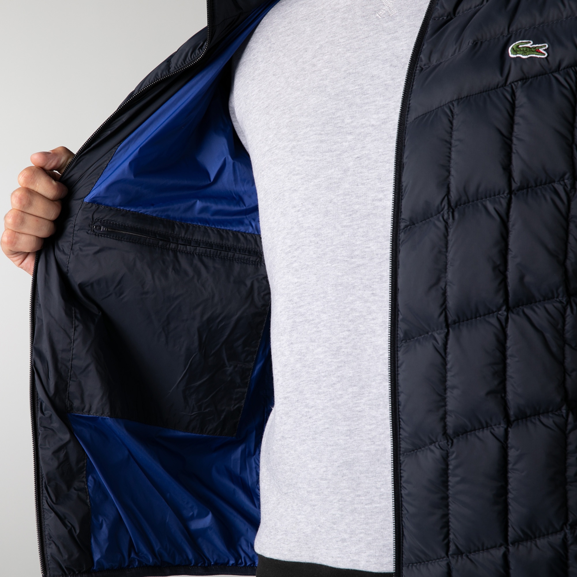 Lacoste Erkek Kapüşonlu Kapitone Lacivert Mont