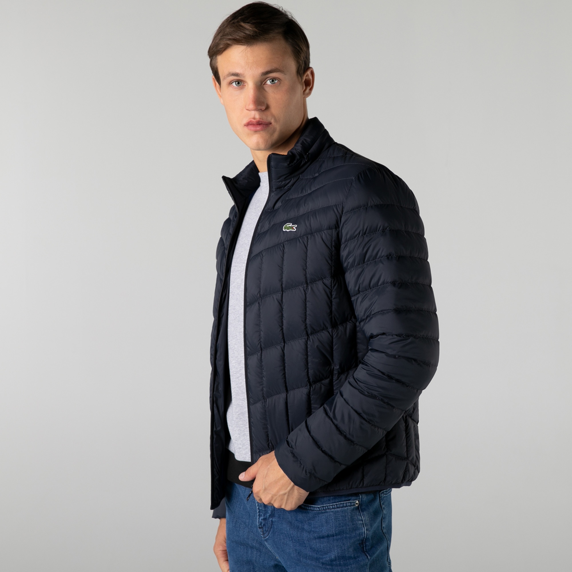 Lacoste Erkek Kapüşonlu Kapitone Lacivert Mont