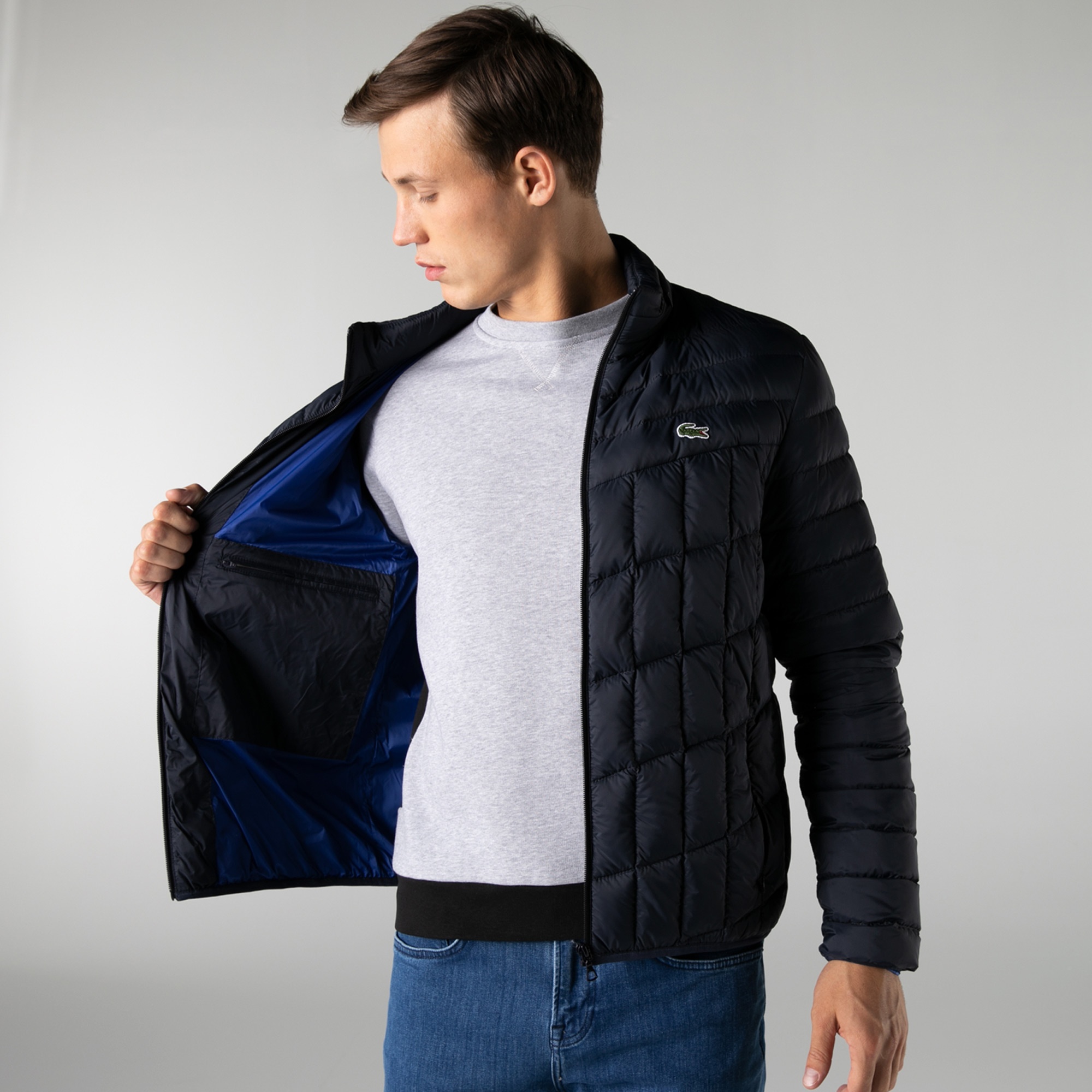 Lacoste Erkek Kapüşonlu Kapitone Lacivert Mont