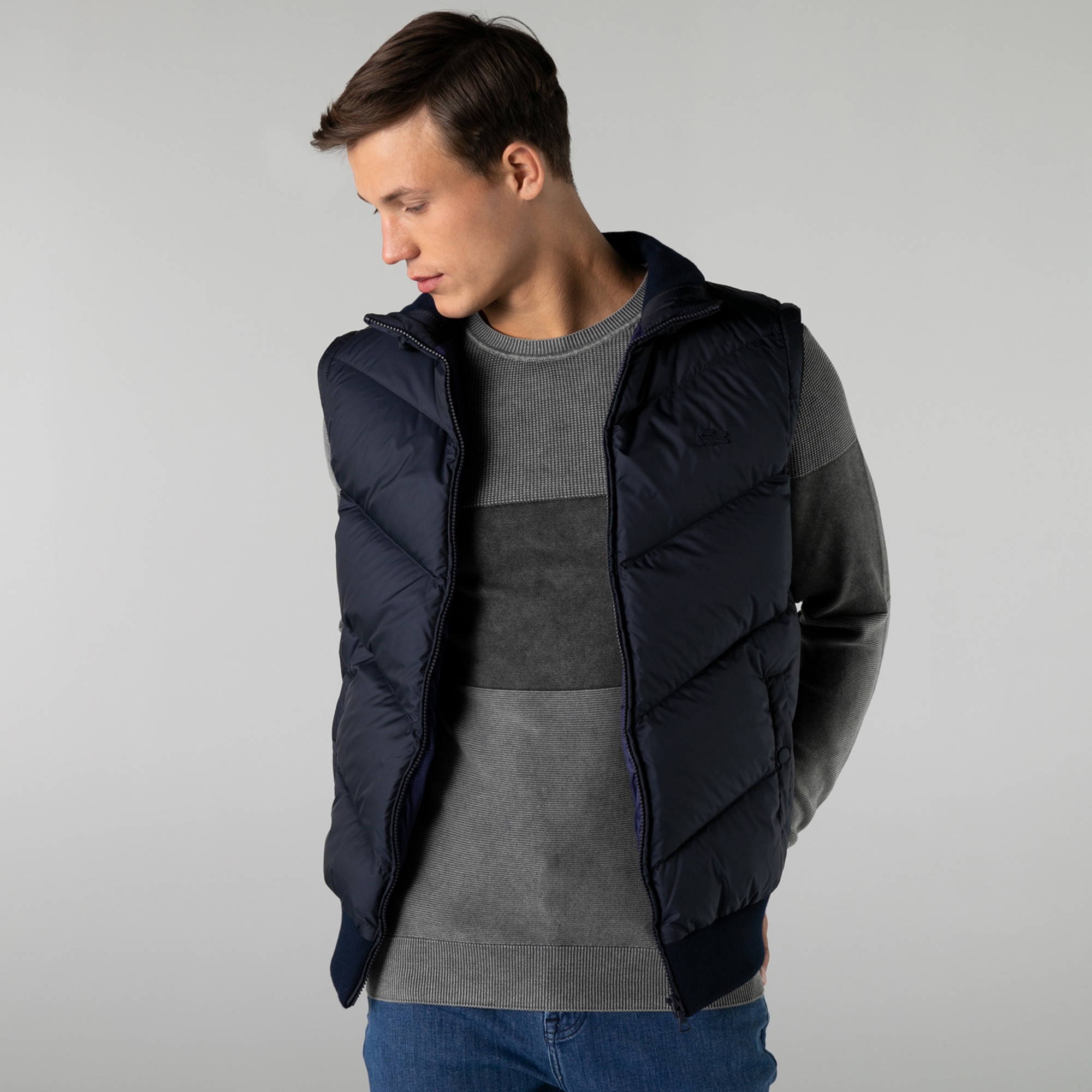 Lacoste Erkek Kapüşonlu Kapitone Lacivert Mont