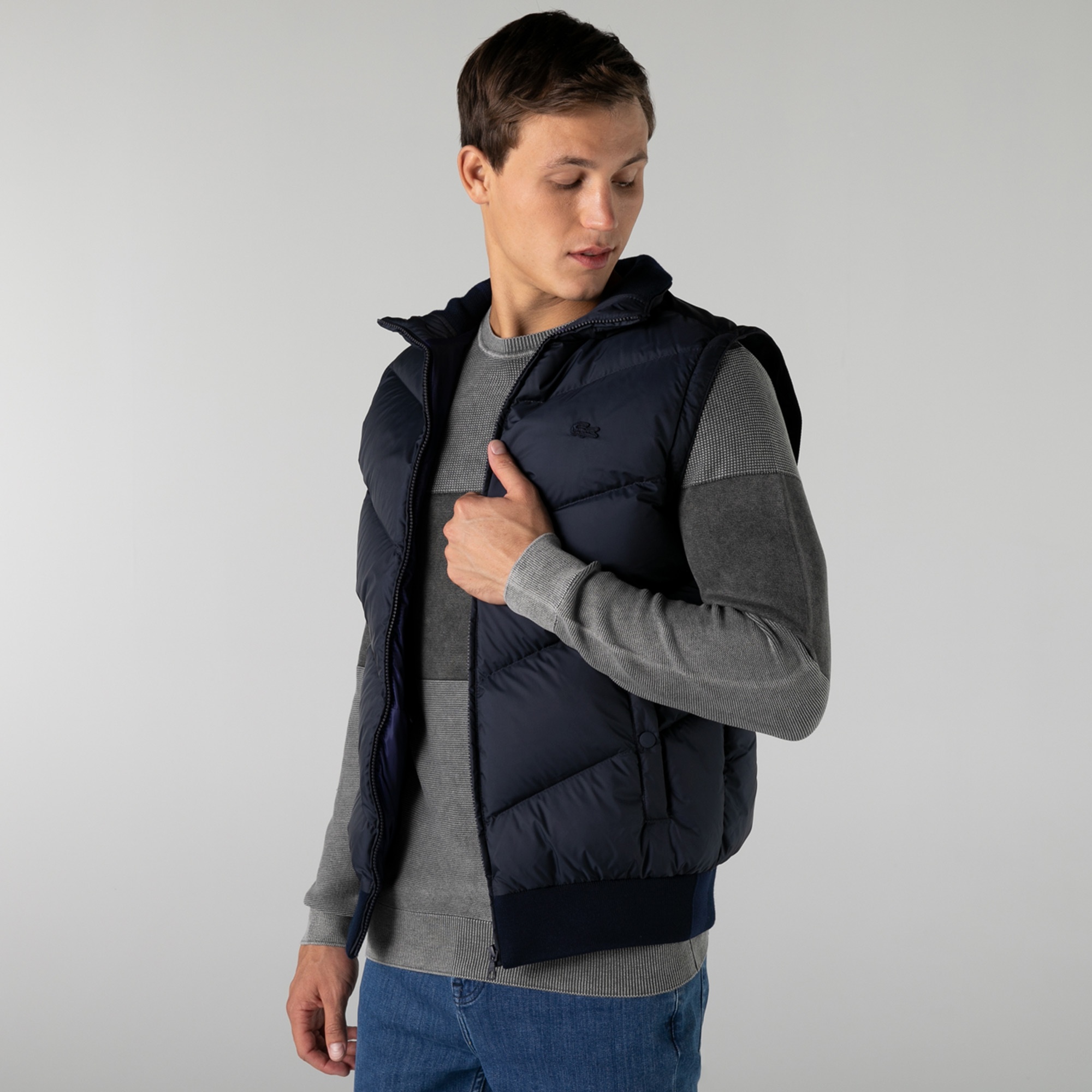 Lacoste Erkek Kapüşonlu Kapitone Lacivert Mont