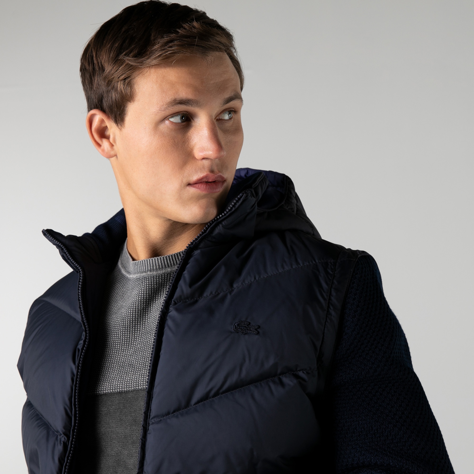 Lacoste Erkek Kapüşonlu Kapitone Lacivert Mont