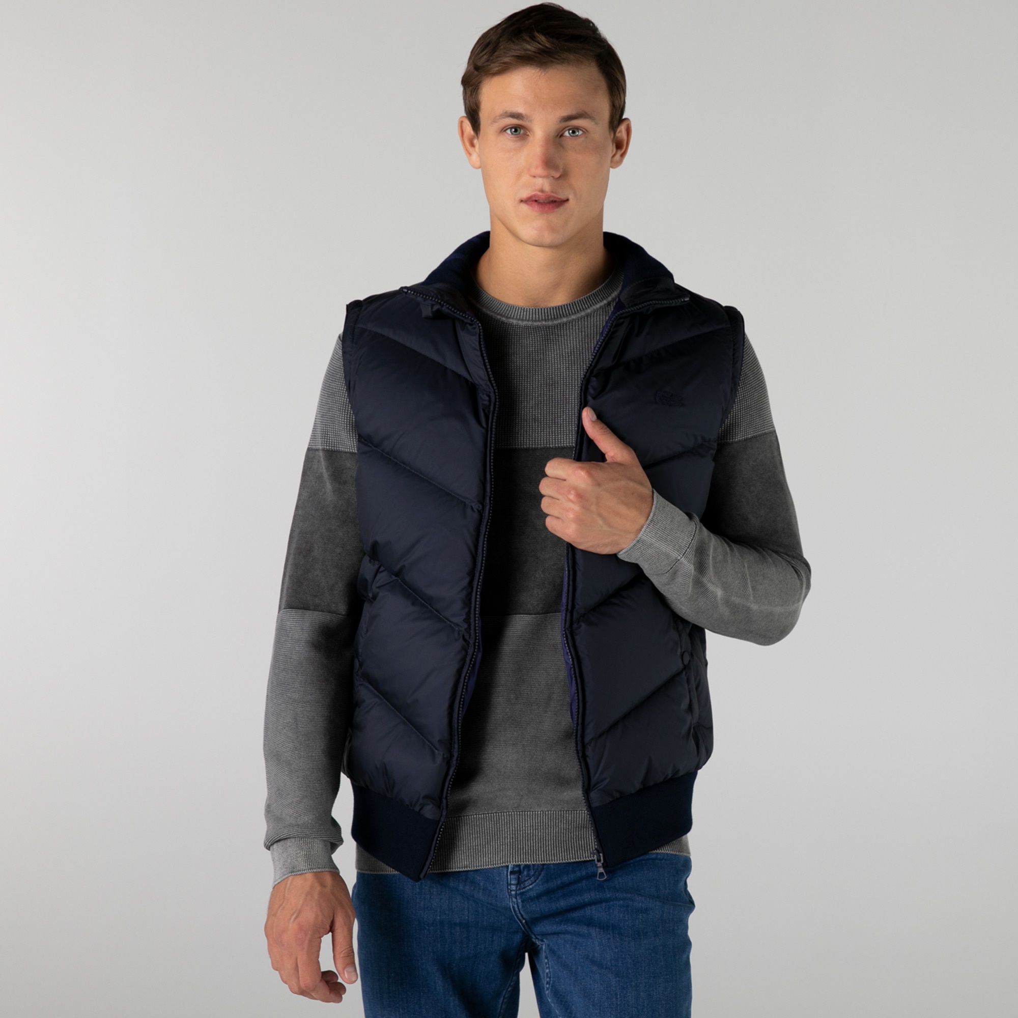 Lacoste Erkek Kapüşonlu Kapitone Lacivert Mont